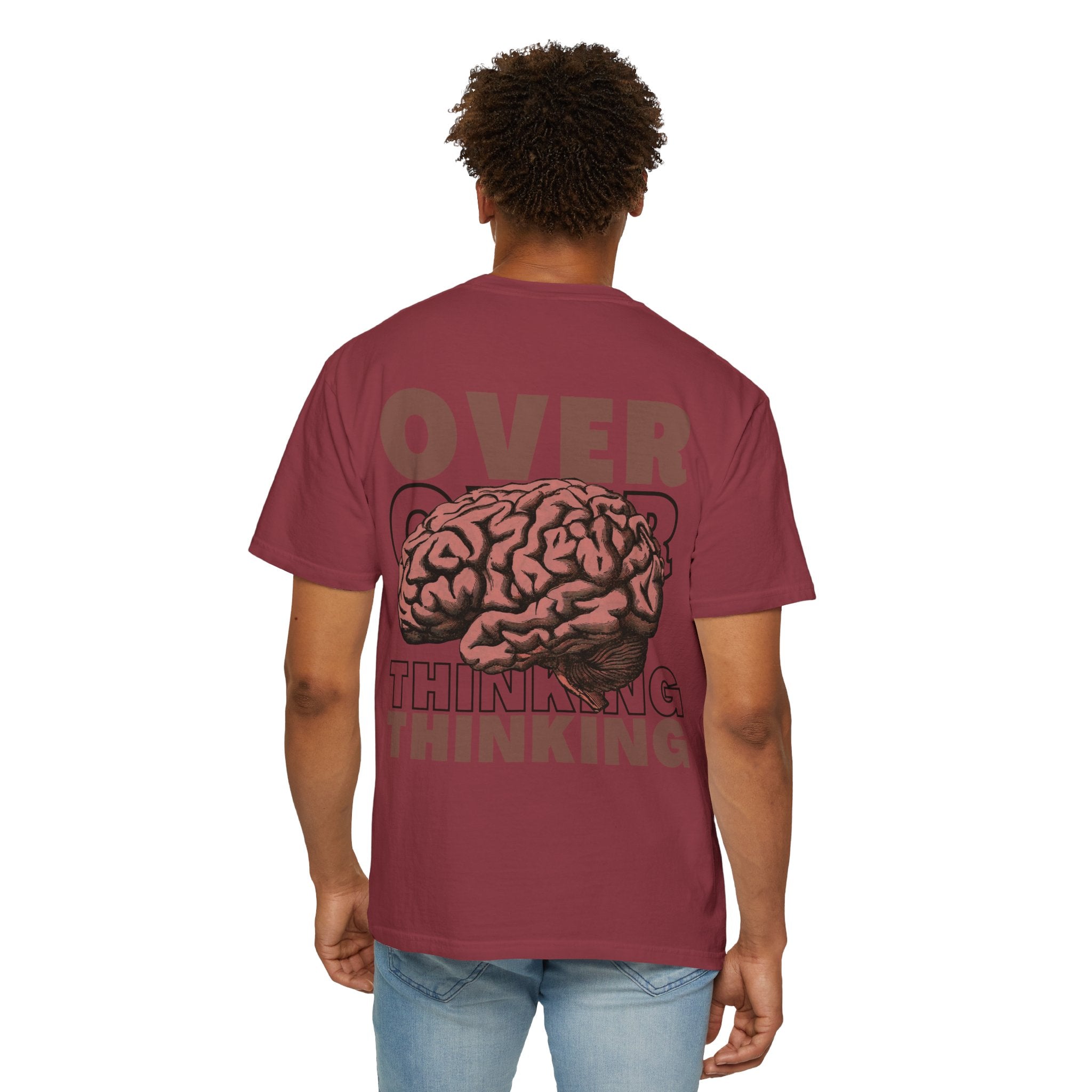 Overthinking Brain Graphic T-Shirt — "Overthinking" Back Print