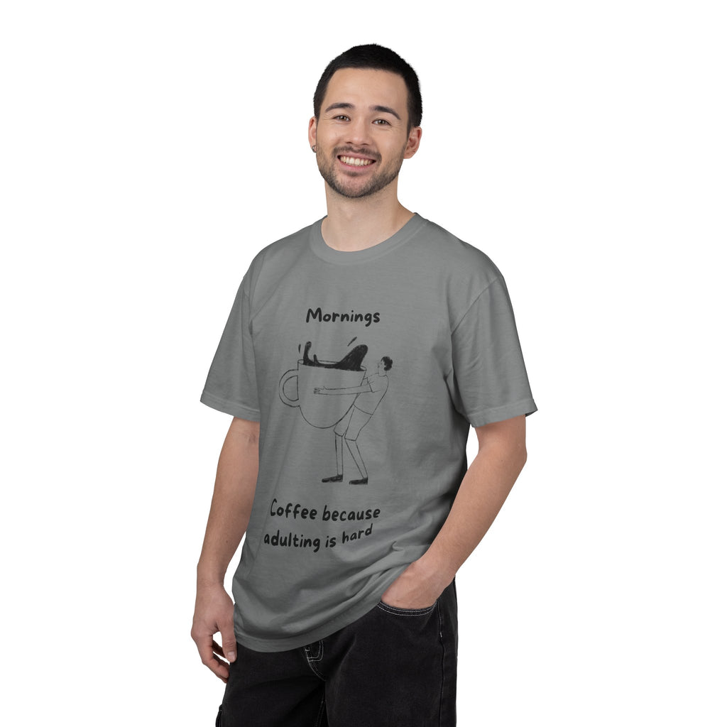 Graphic Tee — “Mornings: Coffee / Evenings: Wine Because Adulting Is Hard”