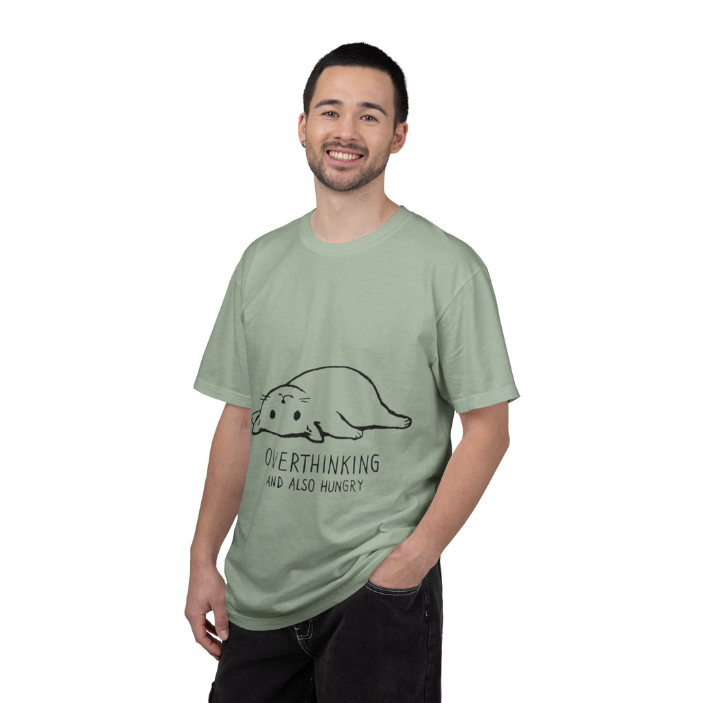 Overthinking and Also Hungry T-Shirt — Cute Lazy Cat Graphic Tee