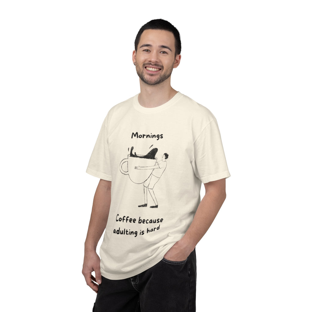 Graphic Tee — “Mornings: Coffee / Evenings: Wine Because Adulting Is Hard”