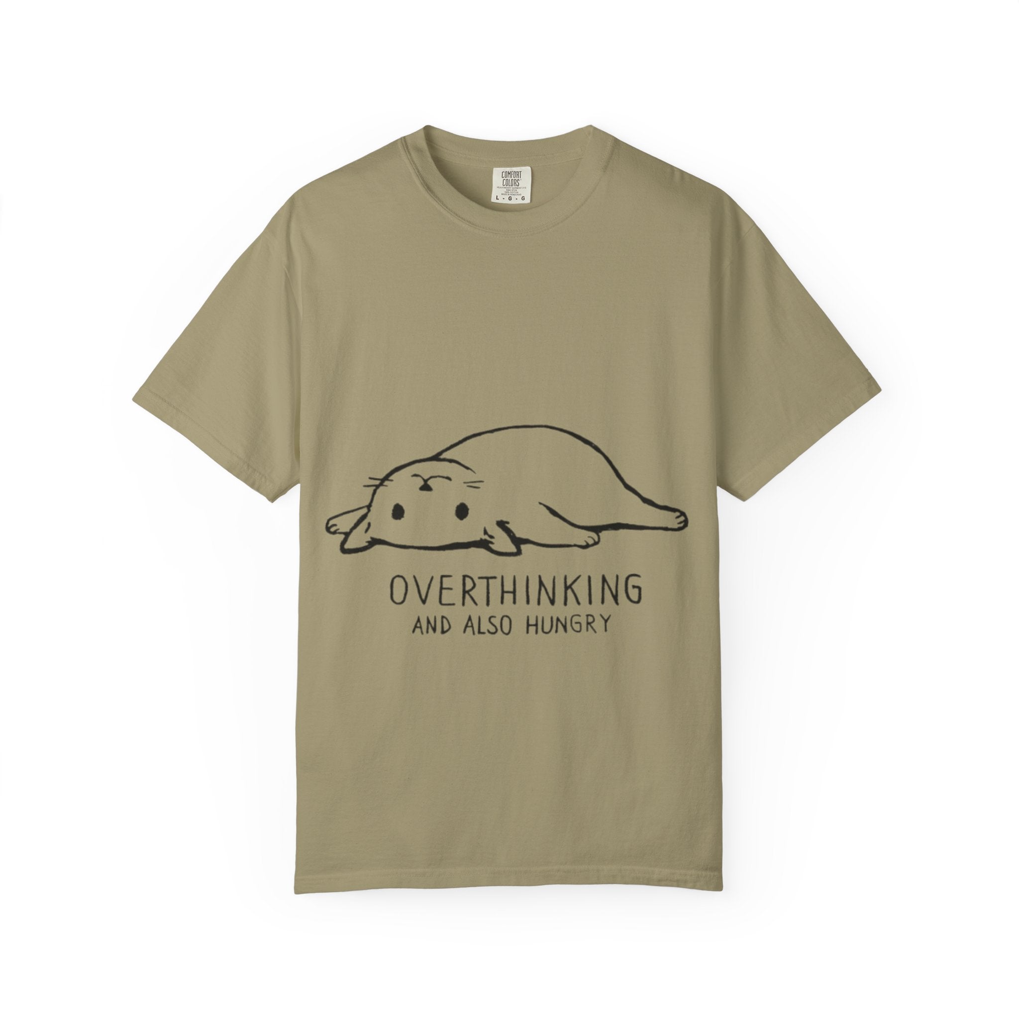 Overthinking and Also Hungry T-Shirt — Cute Lazy Cat Graphic Tee