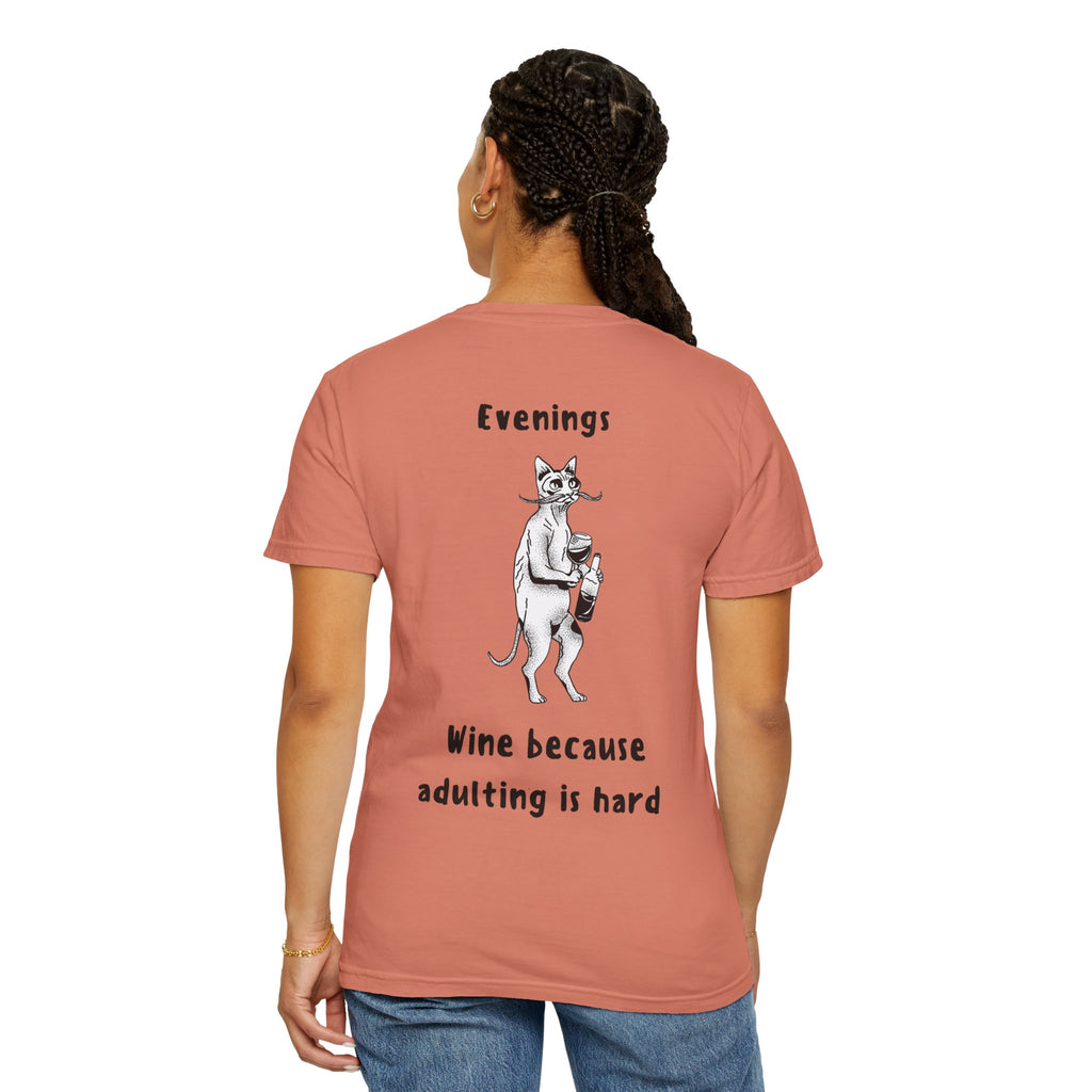 Graphic Tee — “Mornings: Coffee / Evenings: Wine Because Adulting Is Hard”