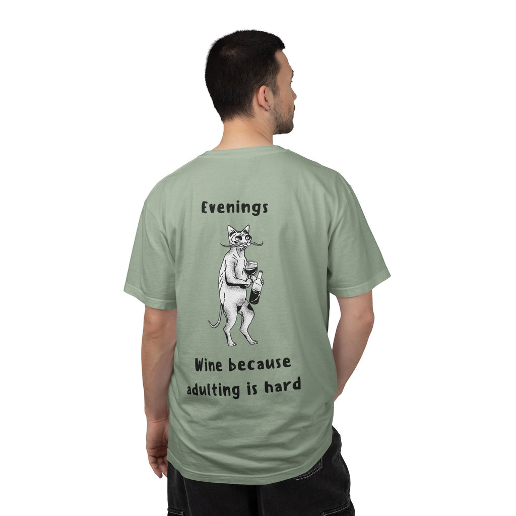 Graphic Tee — “Mornings: Coffee / Evenings: Wine Because Adulting Is Hard”