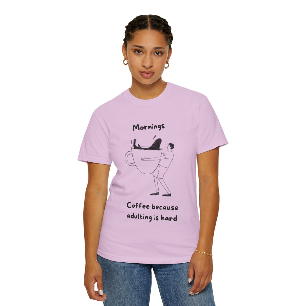 Graphic Tee — “Mornings: Coffee / Evenings: Wine Because Adulting Is Hard”