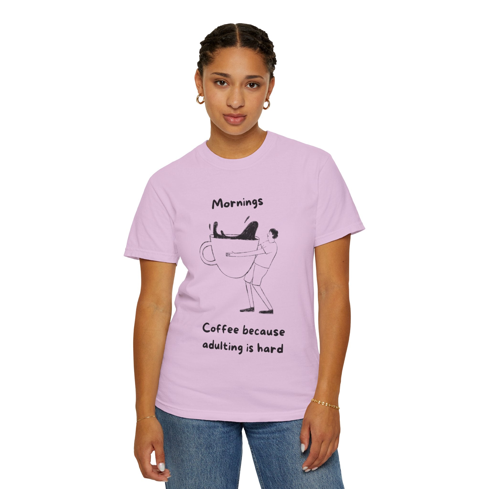 Graphic Tee — “Mornings: Coffee / Evenings: Wine Because Adulting Is Hard”