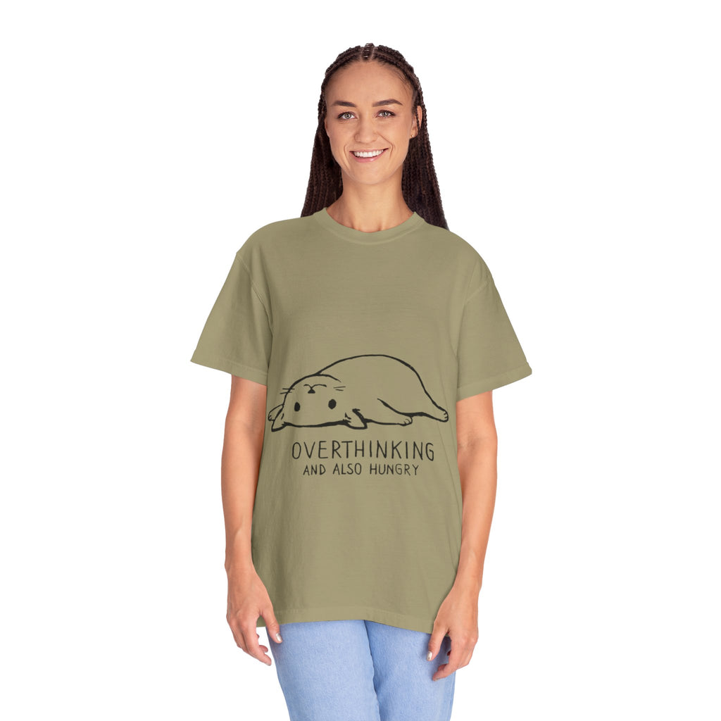 Overthinking and Also Hungry T-Shirt — Cute Lazy Cat Graphic Tee