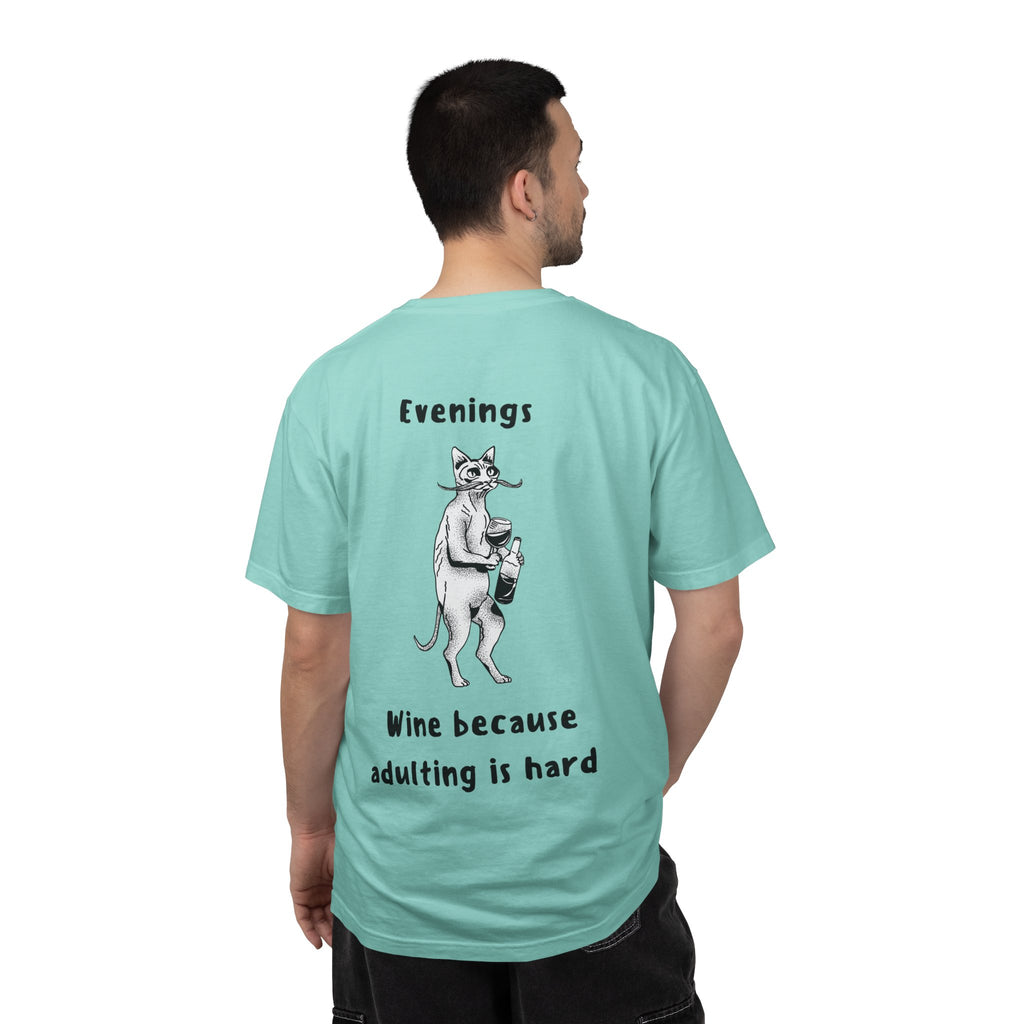Graphic Tee — “Mornings: Coffee / Evenings: Wine Because Adulting Is Hard”