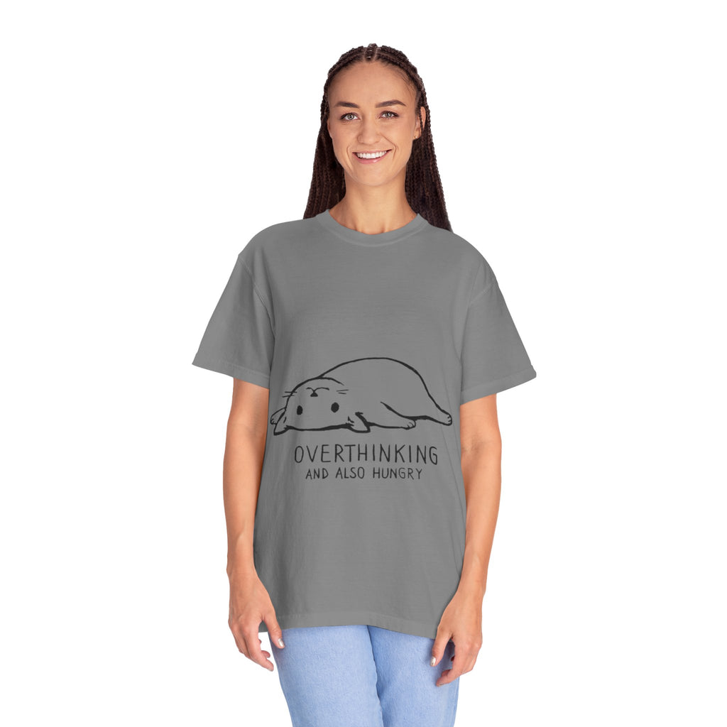 Overthinking and Also Hungry T-Shirt — Cute Lazy Cat Graphic Tee