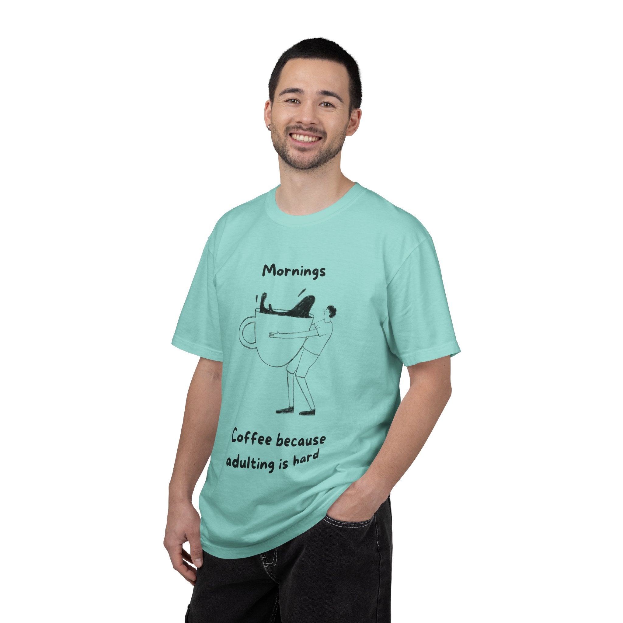 Graphic Tee — “Mornings: Coffee / Evenings: Wine Because Adulting Is Hard”