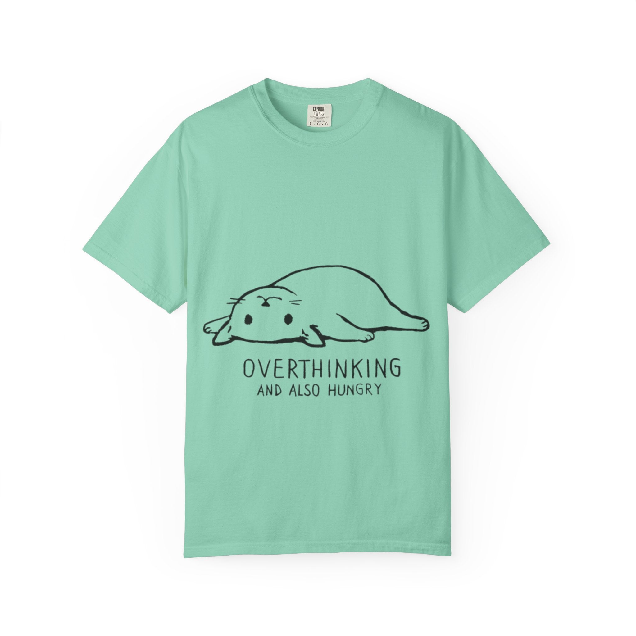 Overthinking and Also Hungry T-Shirt — Cute Lazy Cat Graphic Tee