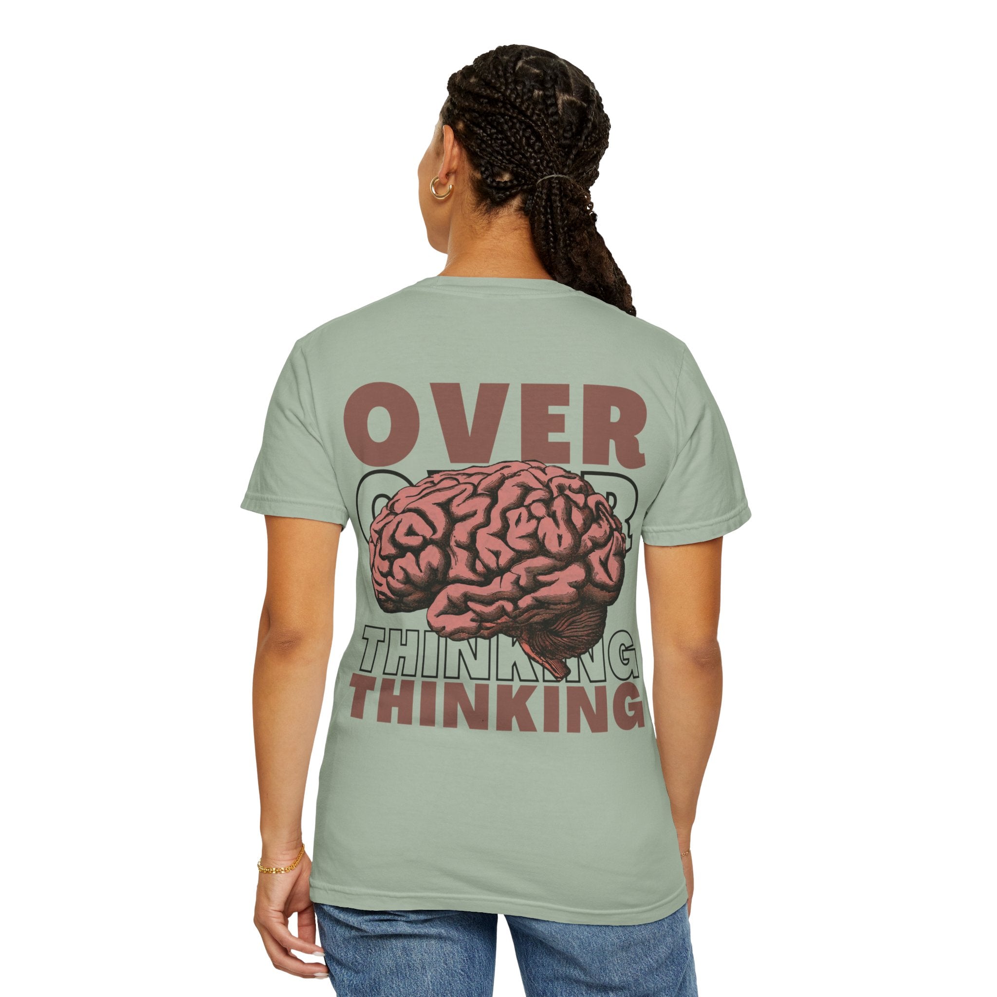 Overthinking Brain Graphic T-Shirt — "Overthinking" Back Print