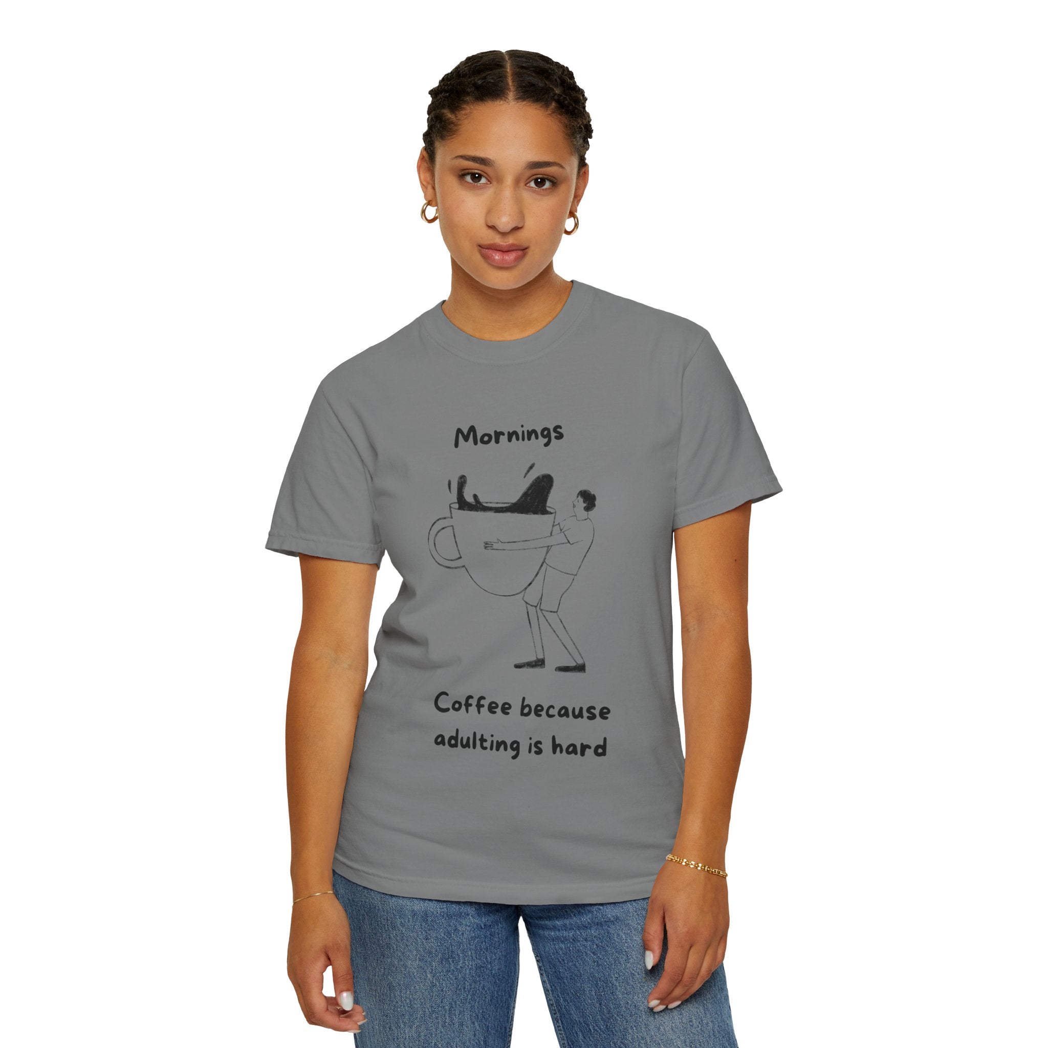 Graphic Tee — “Mornings: Coffee / Evenings: Wine Because Adulting Is Hard”