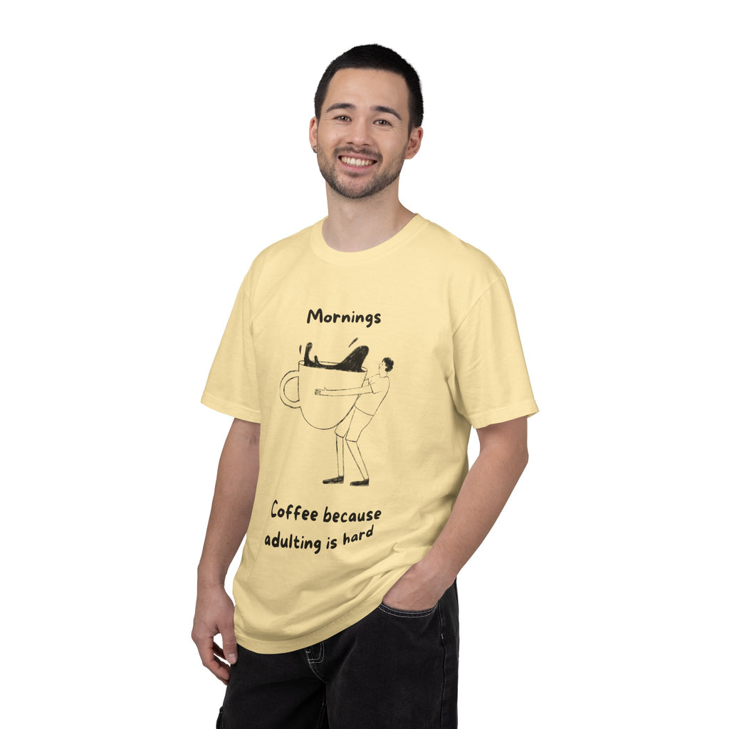 Graphic Tee — “Mornings: Coffee / Evenings: Wine Because Adulting Is Hard”