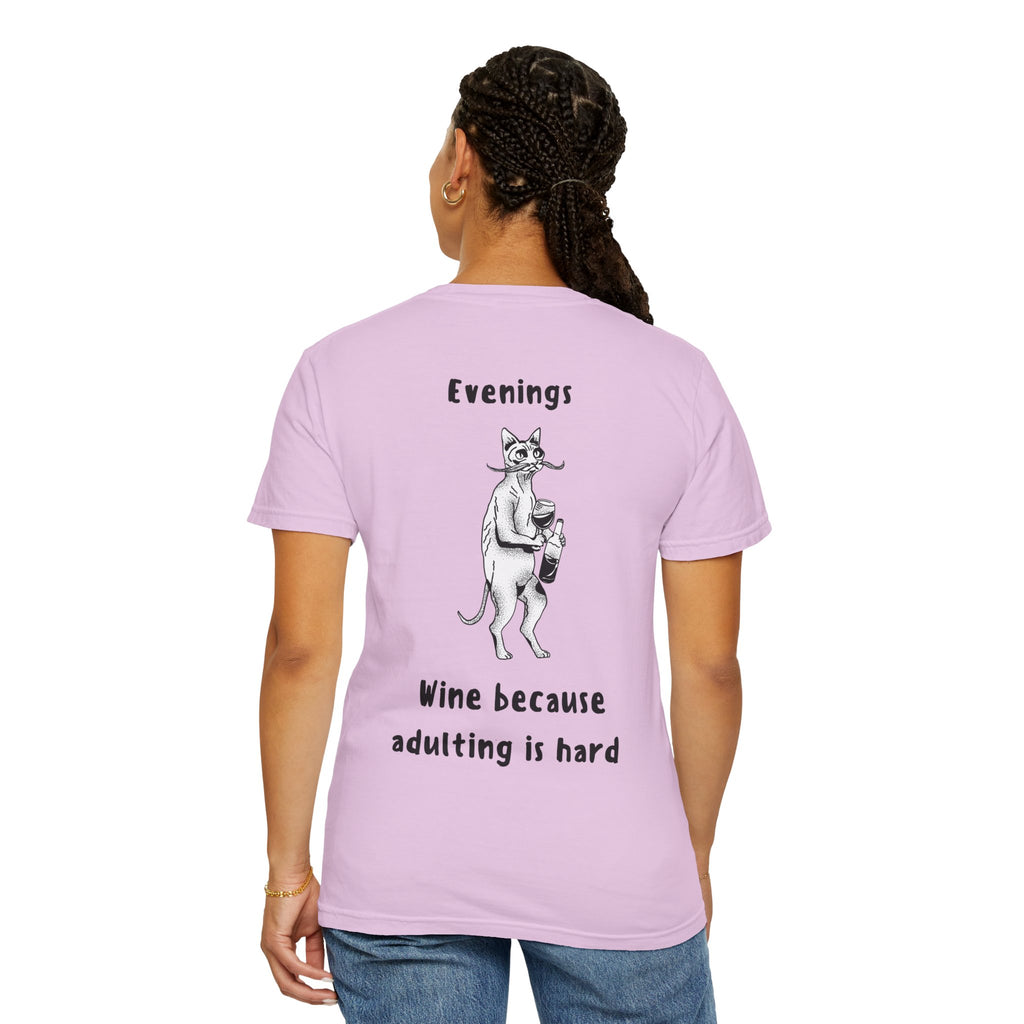 Graphic Tee — “Mornings: Coffee / Evenings: Wine Because Adulting Is Hard”