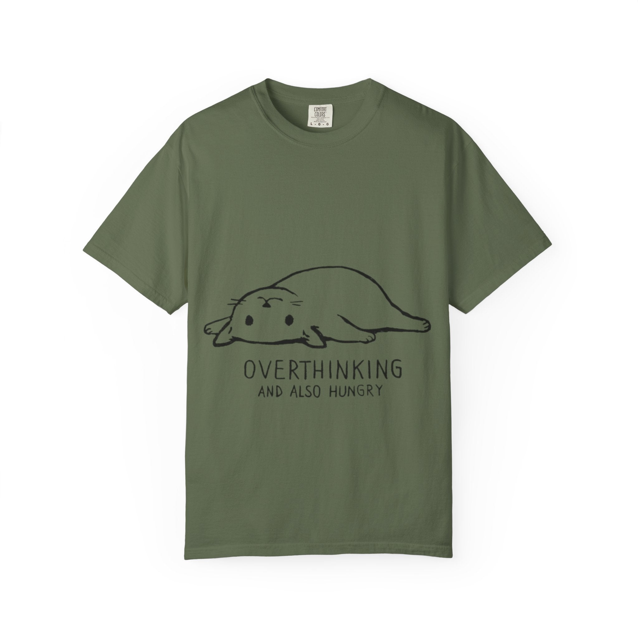 Overthinking and Also Hungry T-Shirt — Cute Lazy Cat Graphic Tee