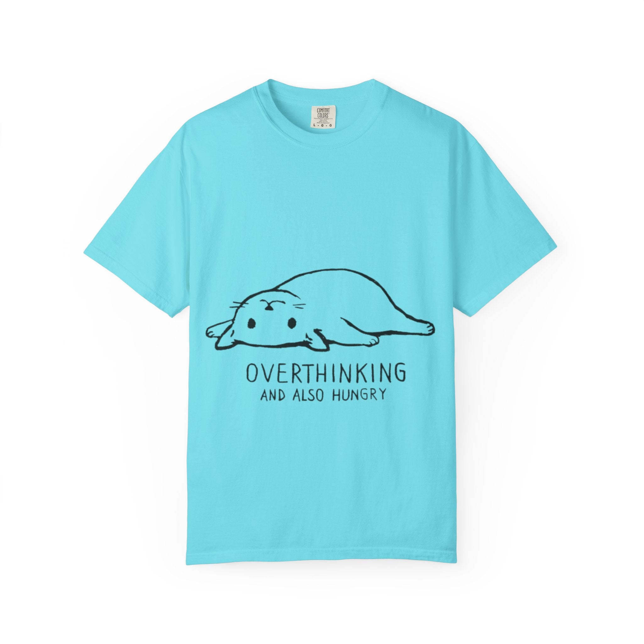 Overthinking and Also Hungry T-Shirt — Cute Lazy Cat Graphic Tee