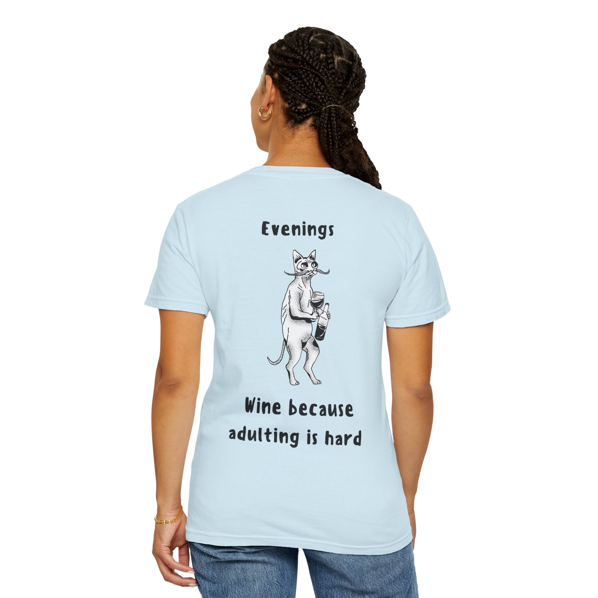 Graphic Tee — “Mornings: Coffee / Evenings: Wine Because Adulting Is Hard”
