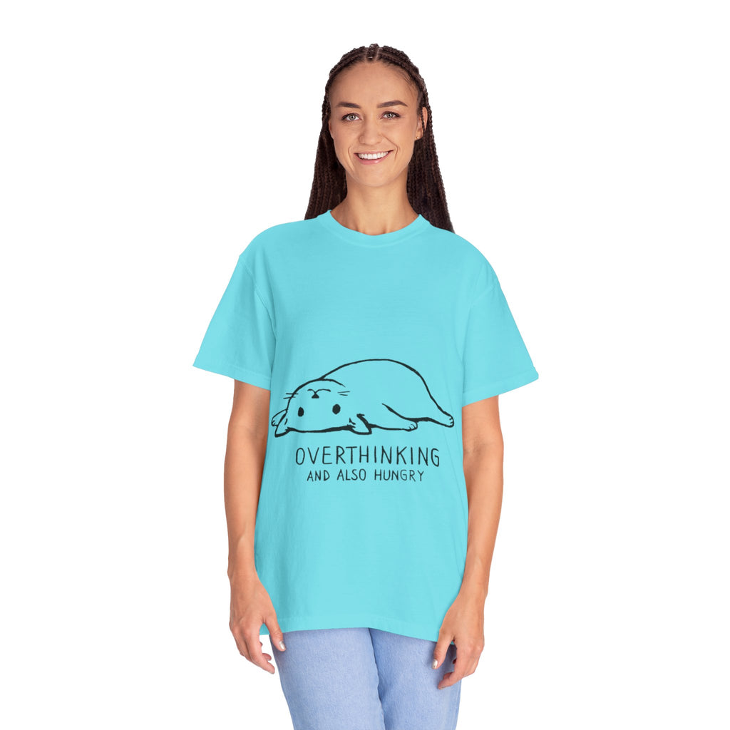 Overthinking and Also Hungry T-Shirt — Cute Lazy Cat Graphic Tee