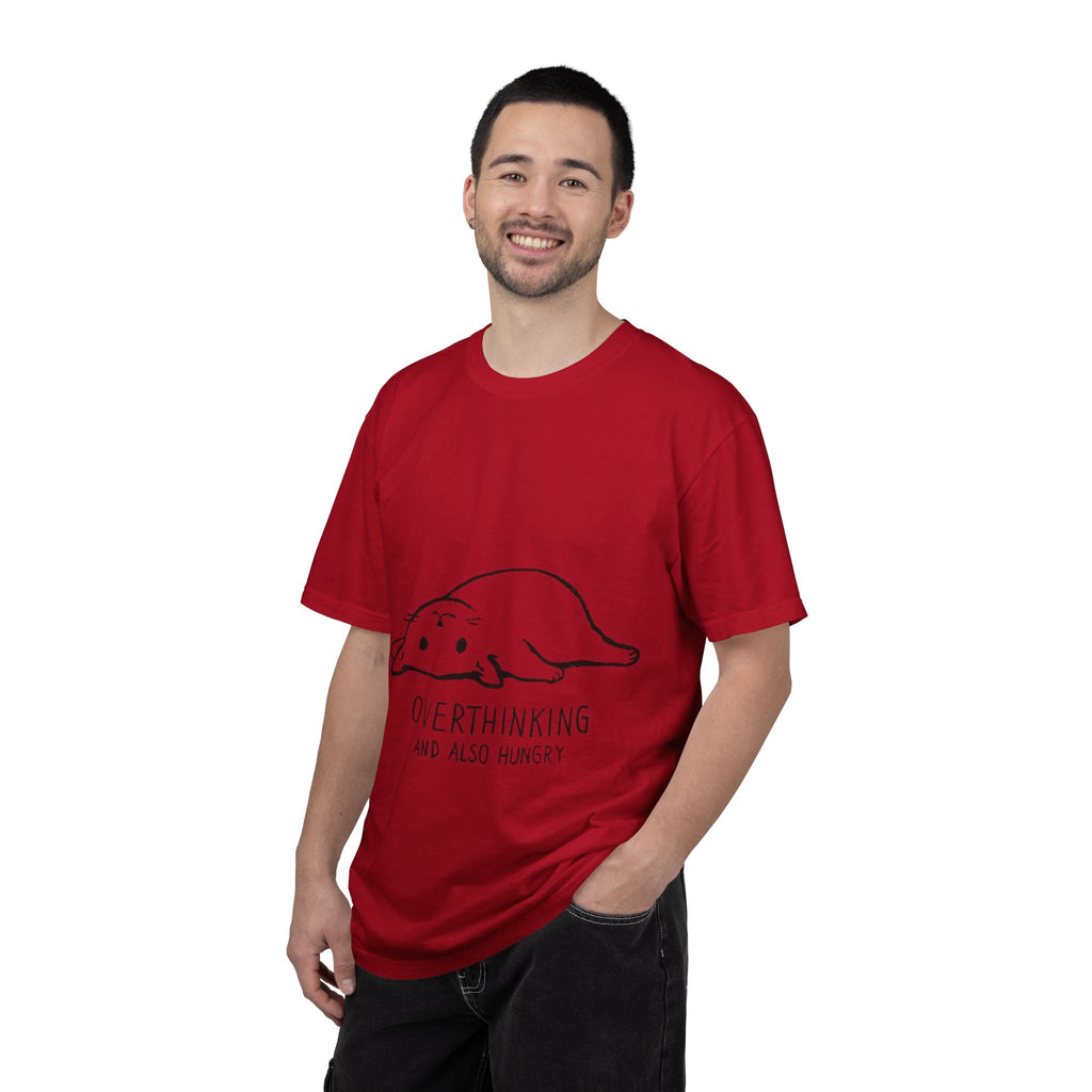 Overthinking and Also Hungry T-Shirt — Cute Lazy Cat Graphic Tee