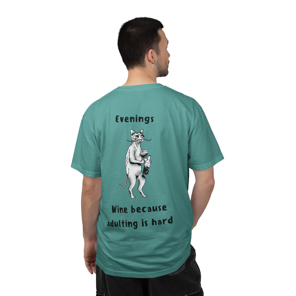 Graphic Tee — “Mornings: Coffee / Evenings: Wine Because Adulting Is Hard”