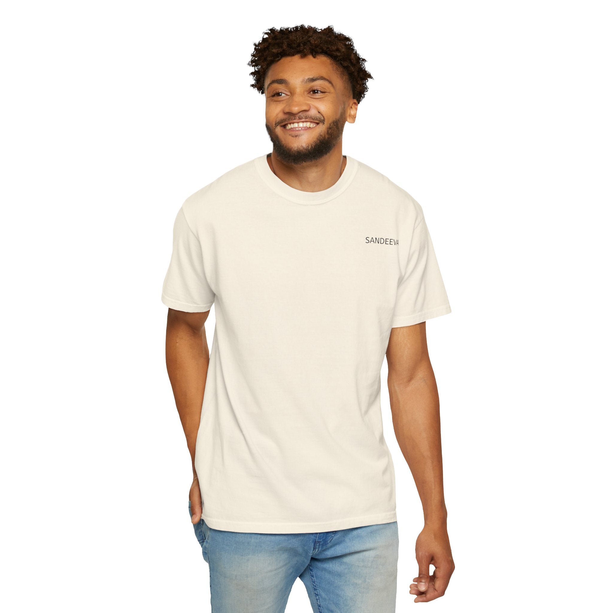 Minimal 'SANDEEVA' Solid T-Shirt — Garment-Dyed Cotton Tee