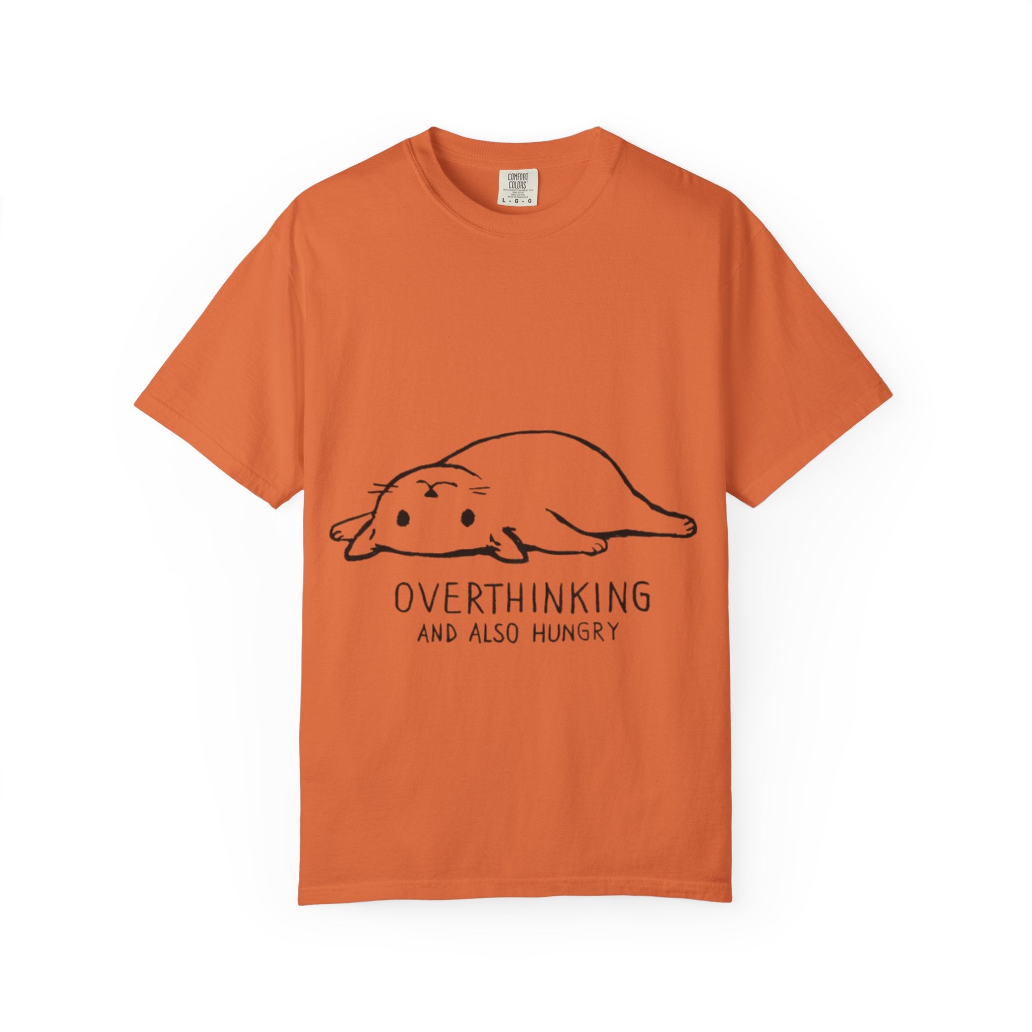 Overthinking and Also Hungry T-Shirt — Cute Lazy Cat Graphic Tee