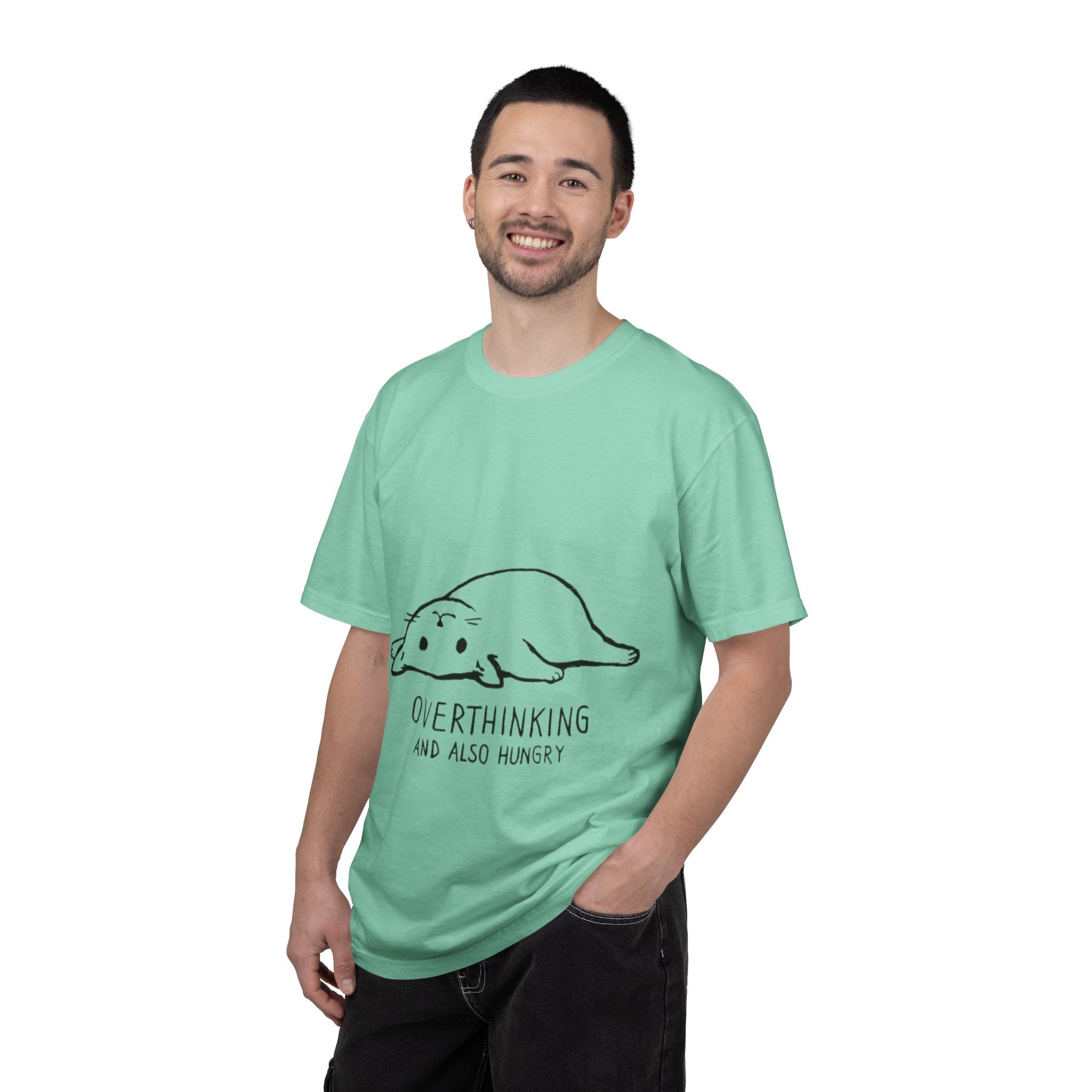 Overthinking and Also Hungry T-Shirt — Cute Lazy Cat Graphic Tee