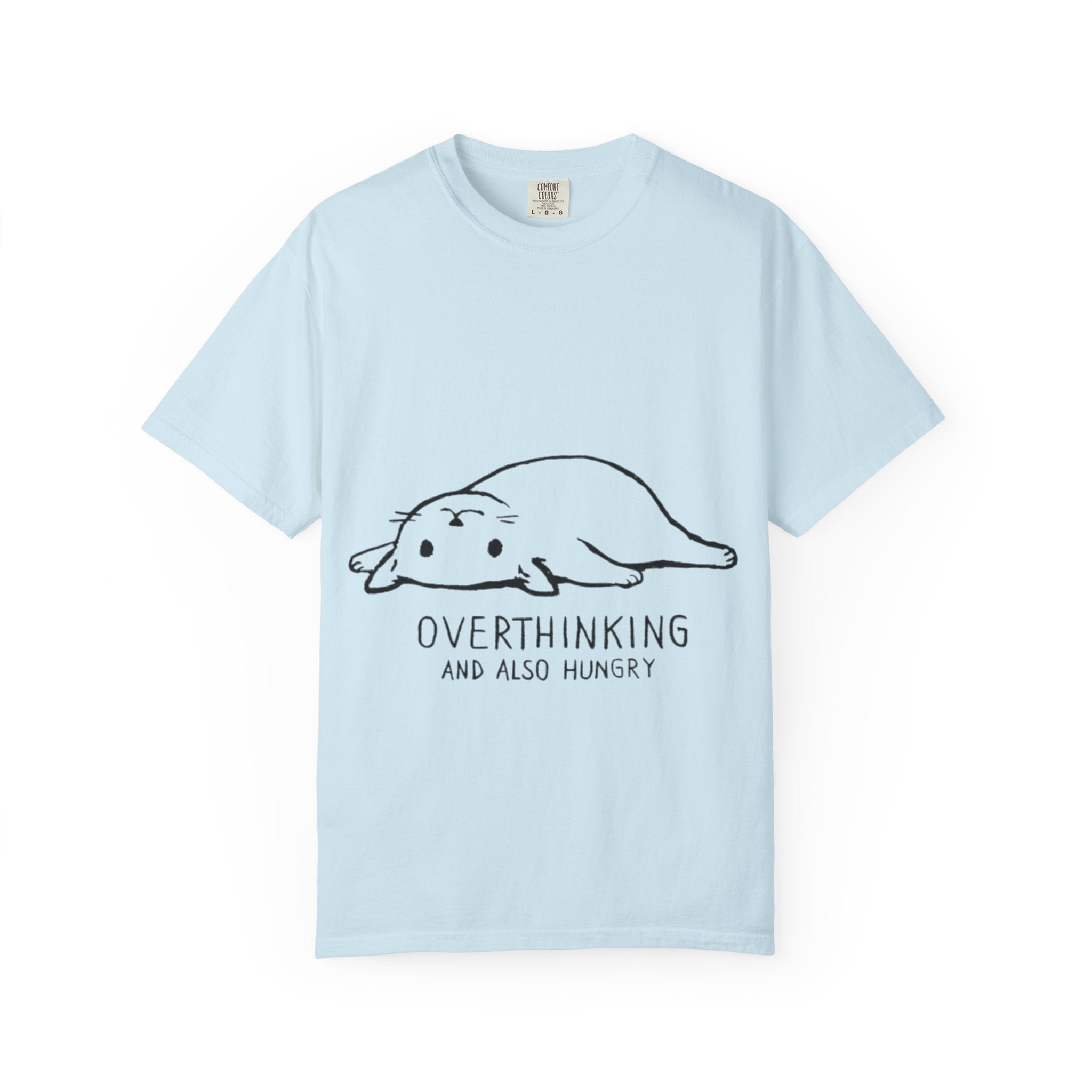 Overthinking and Also Hungry T-Shirt — Cute Lazy Cat Graphic Tee