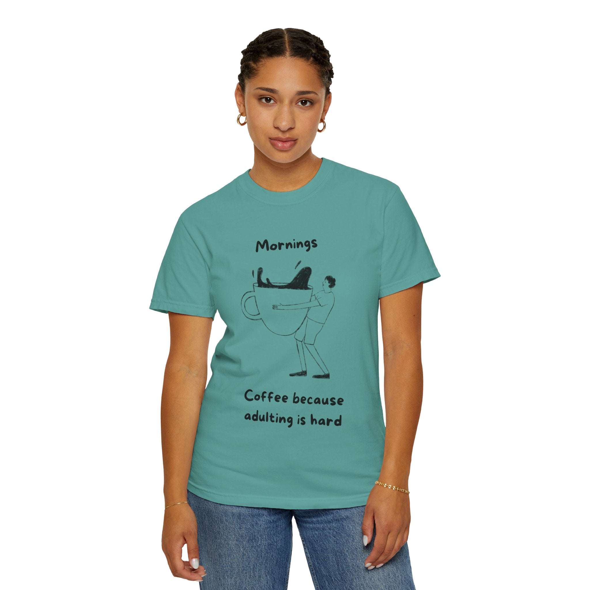 Graphic Tee — “Mornings: Coffee / Evenings: Wine Because Adulting Is Hard”