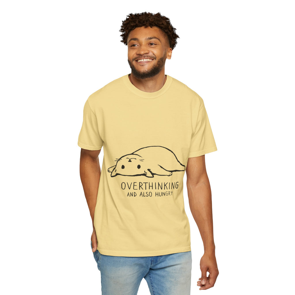 Overthinking and Also Hungry T-Shirt — Cute Lazy Cat Graphic Tee