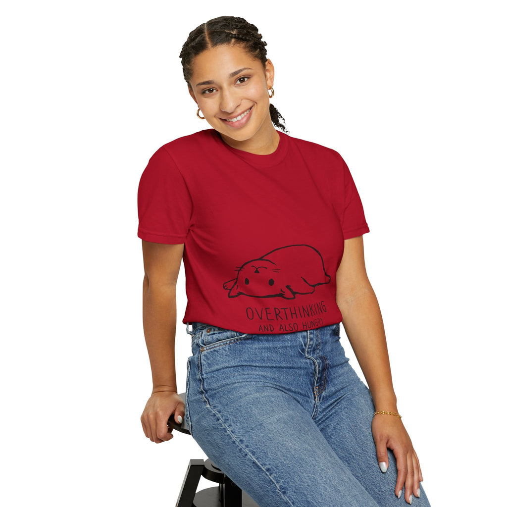 Overthinking and Also Hungry T-Shirt — Cute Lazy Cat Graphic Tee