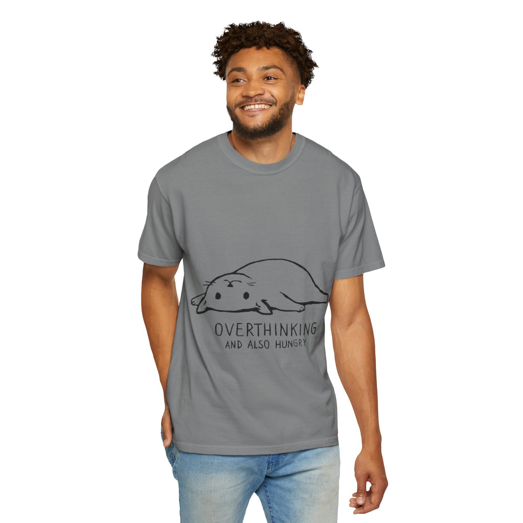Overthinking and Also Hungry T-Shirt — Cute Lazy Cat Graphic Tee