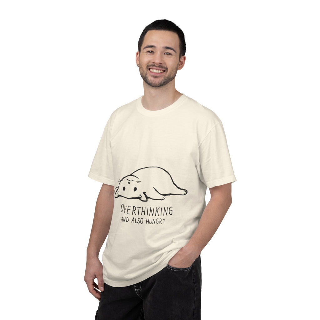 Overthinking and Also Hungry T-Shirt — Cute Lazy Cat Graphic Tee