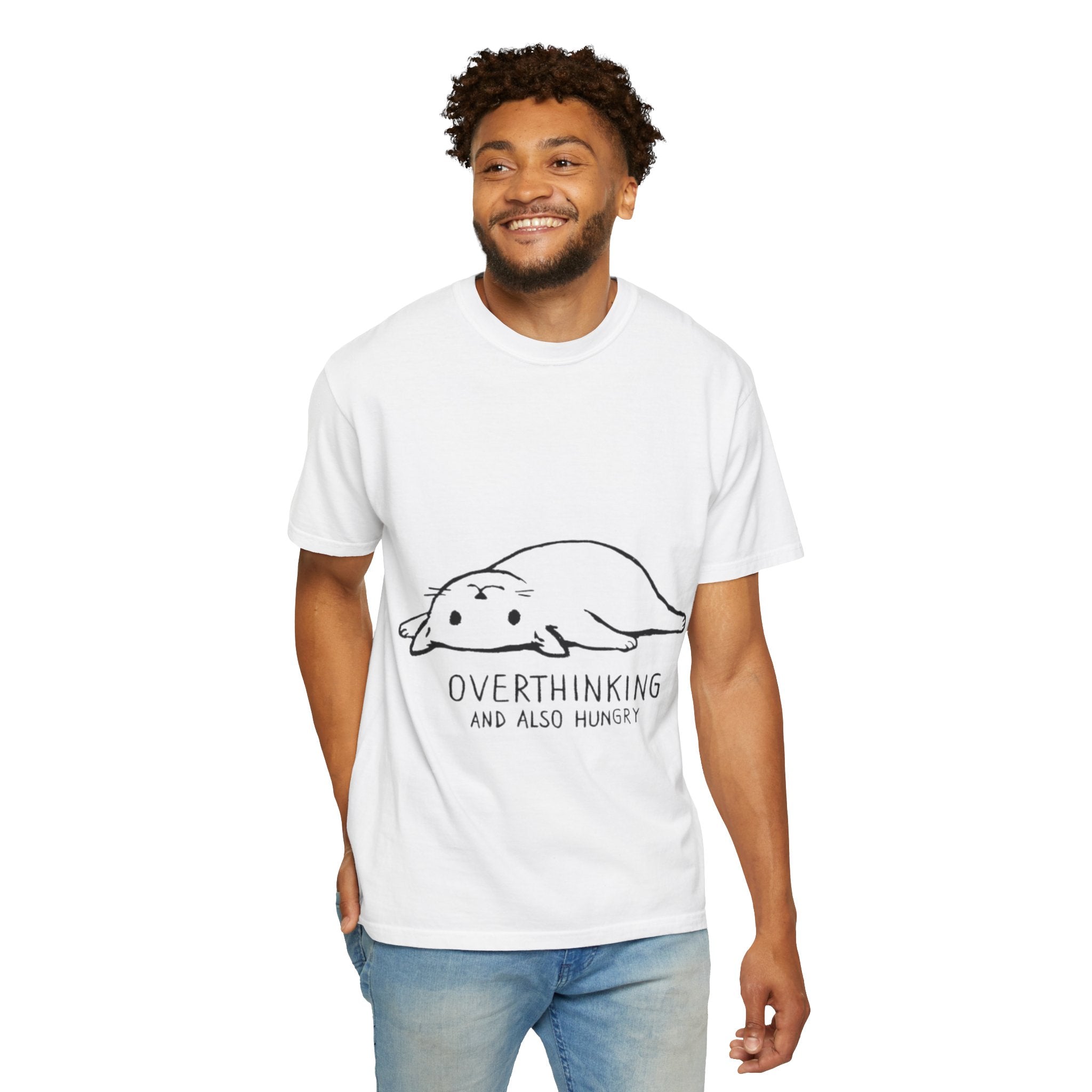 Overthinking and Also Hungry T-Shirt — Cute Lazy Cat Graphic Tee