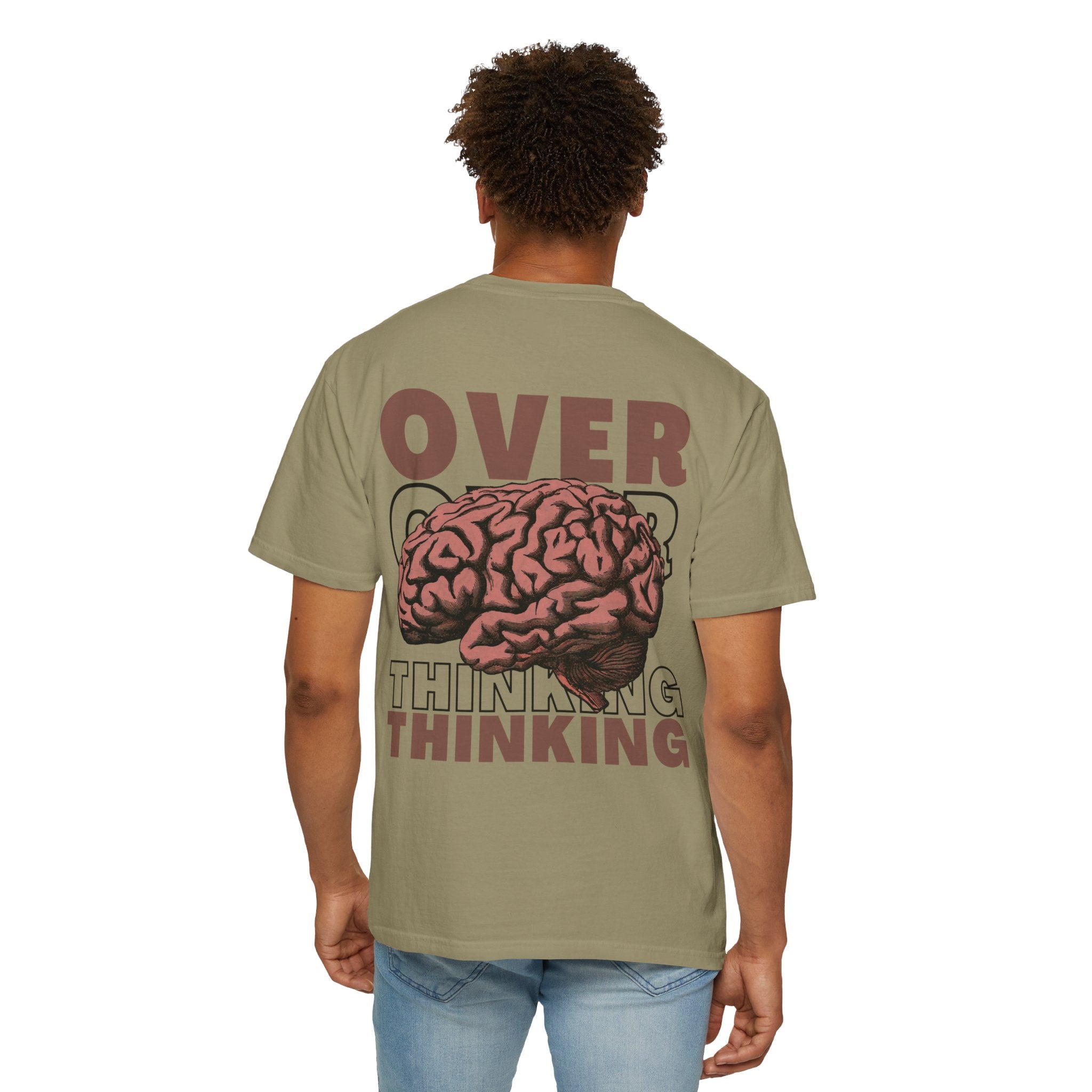 Overthinking Brain Graphic T-Shirt — "Overthinking" Back Print