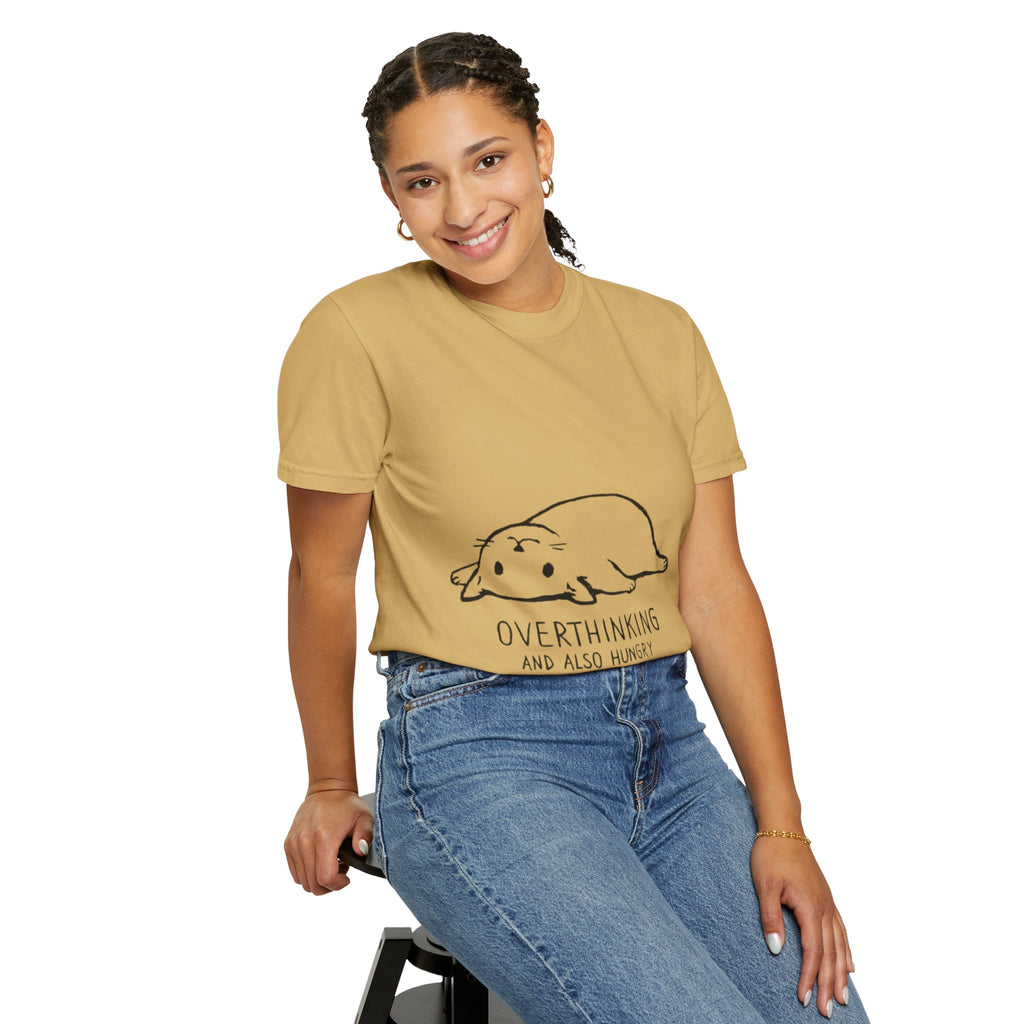 Overthinking and Also Hungry T-Shirt — Cute Lazy Cat Graphic Tee