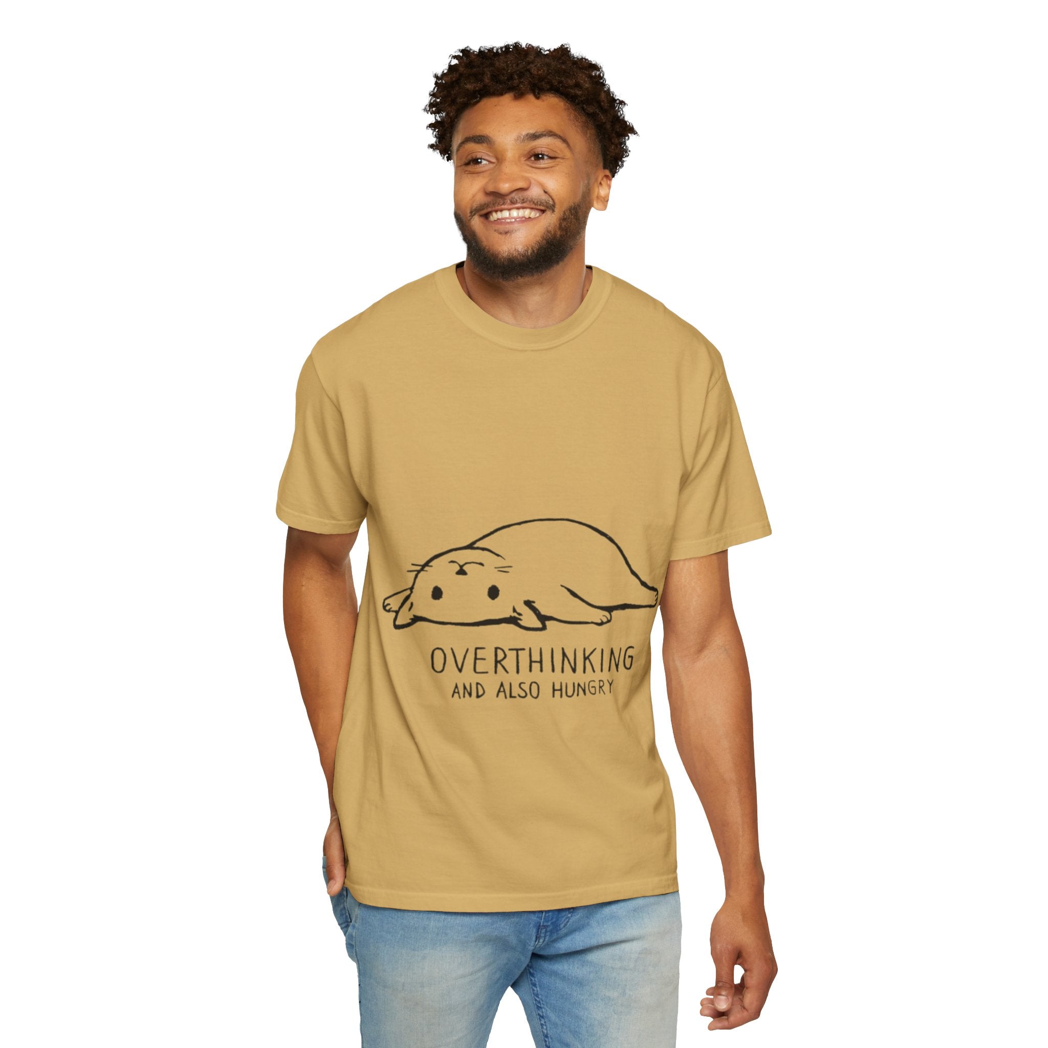 Overthinking and Also Hungry T-Shirt — Cute Lazy Cat Graphic Tee