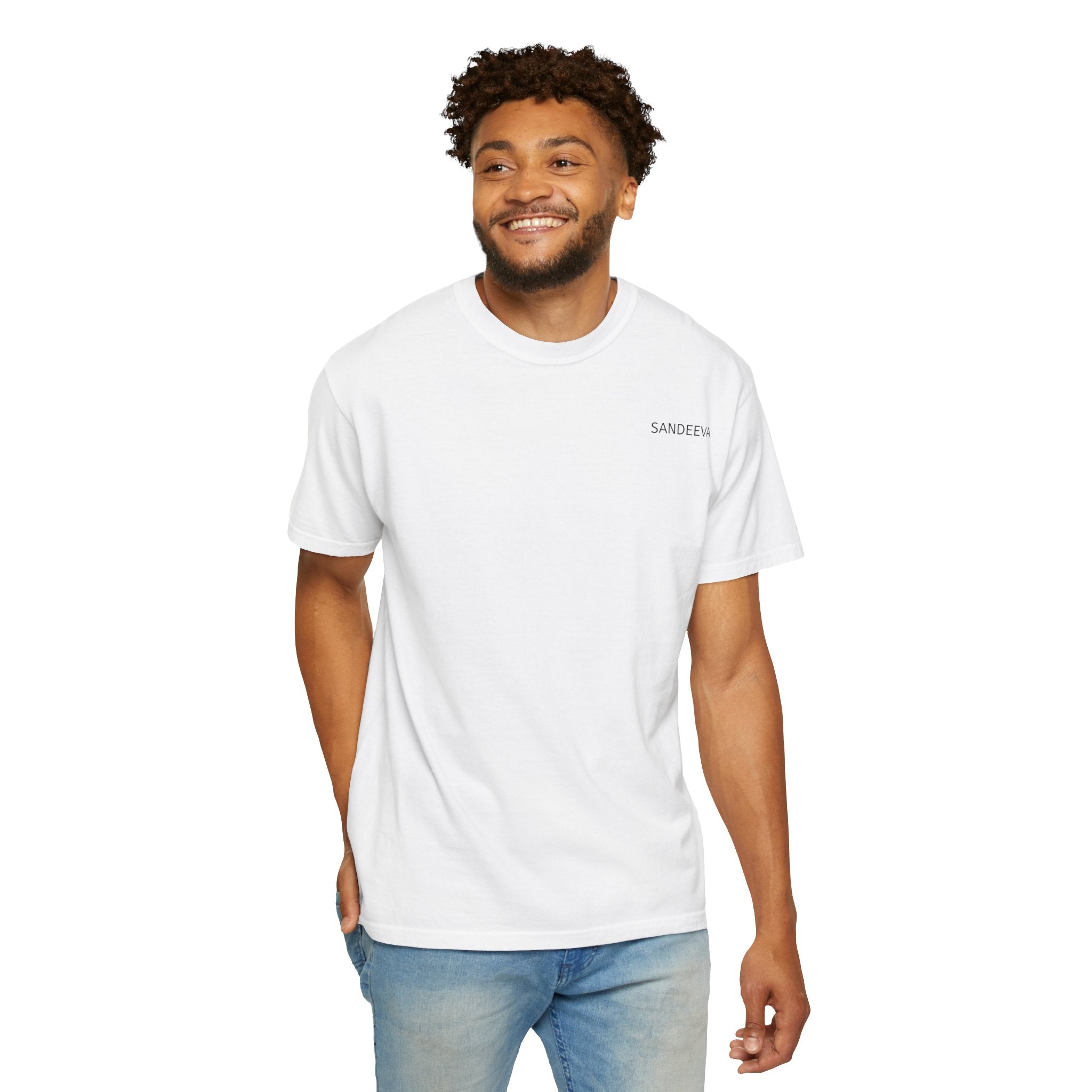 Minimal 'SANDEEVA' Solid T-Shirt — Garment-Dyed Cotton Tee