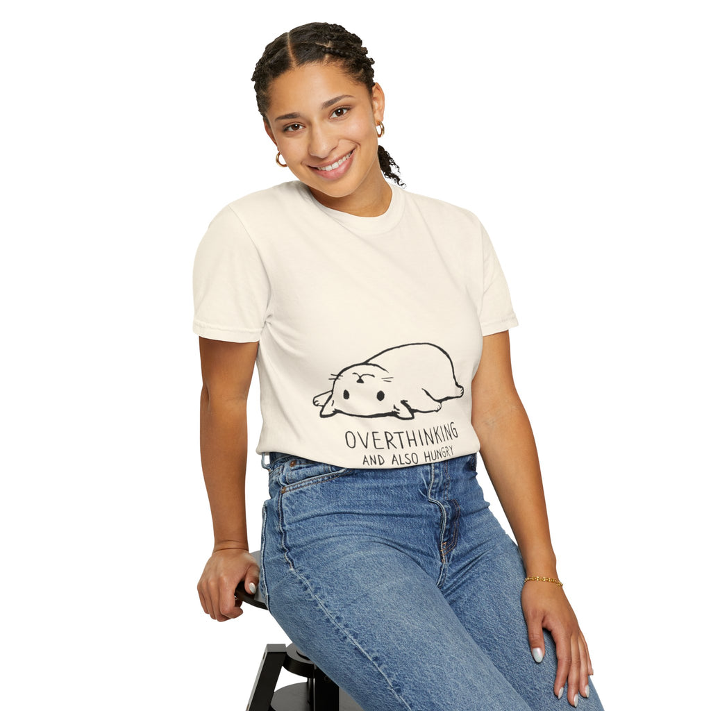 Overthinking and Also Hungry T-Shirt — Cute Lazy Cat Graphic Tee