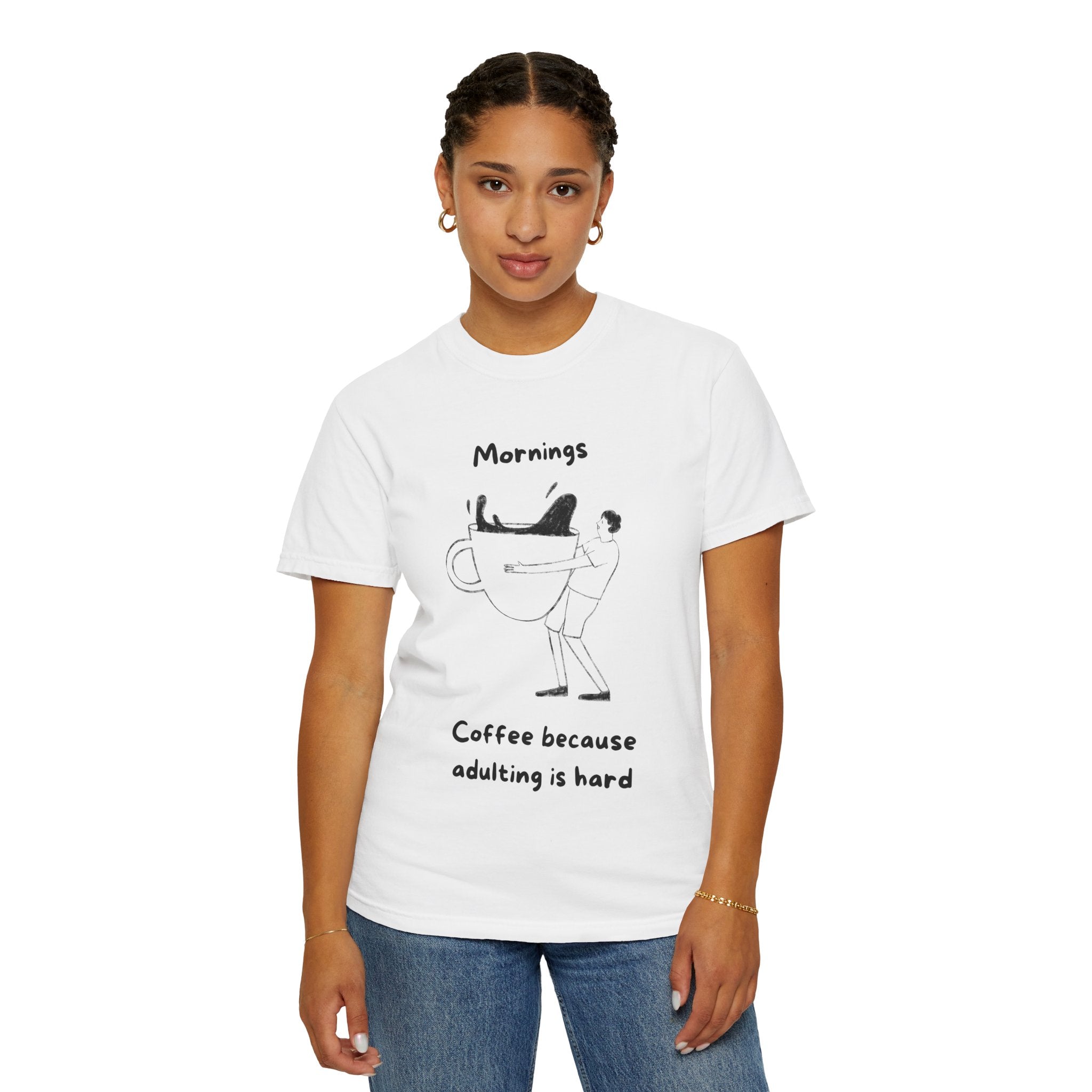 Graphic Tee — “Mornings: Coffee / Evenings: Wine Because Adulting Is Hard”