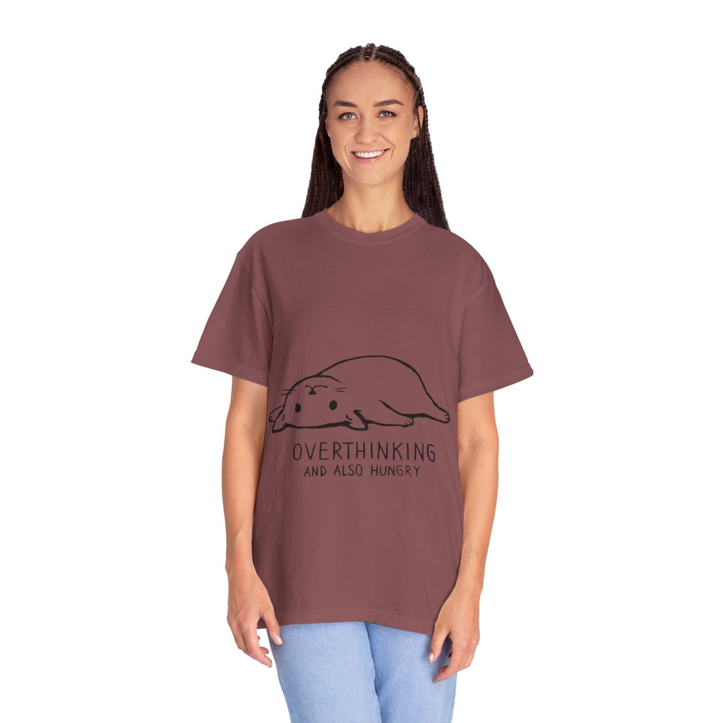 Overthinking and Also Hungry T-Shirt — Cute Lazy Cat Graphic Tee