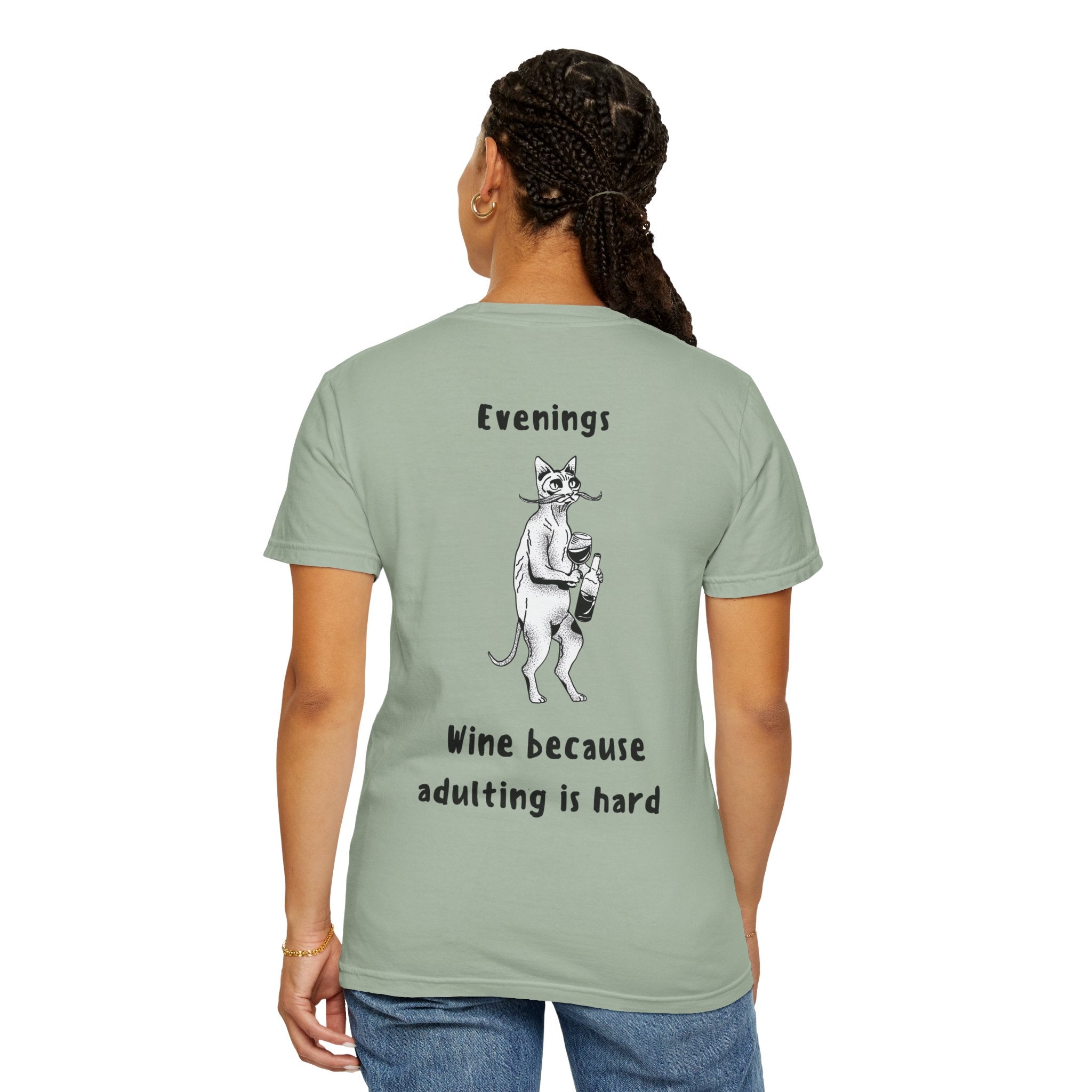Graphic Tee — “Mornings: Coffee / Evenings: Wine Because Adulting Is Hard”