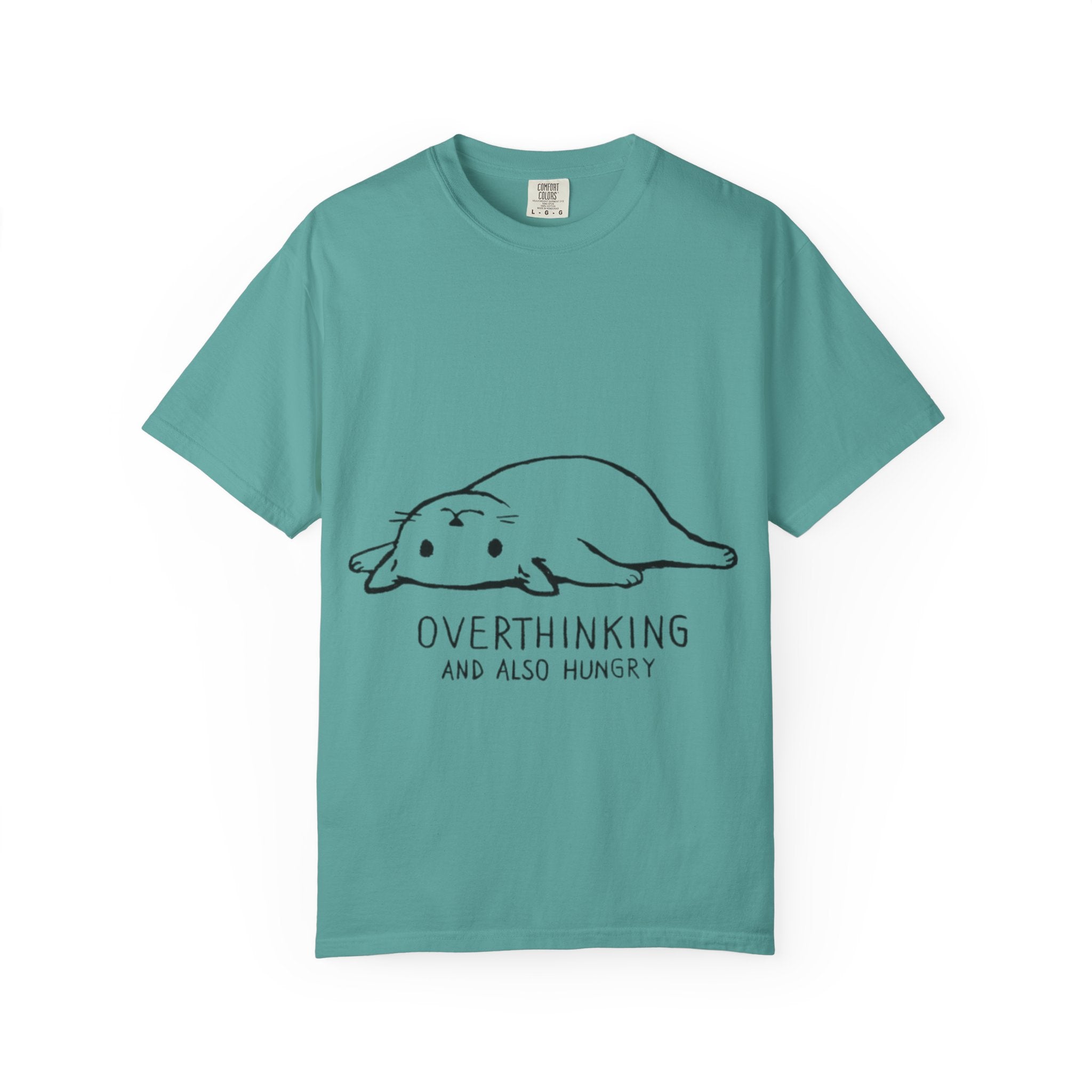 Overthinking and Also Hungry T-Shirt — Cute Lazy Cat Graphic Tee
