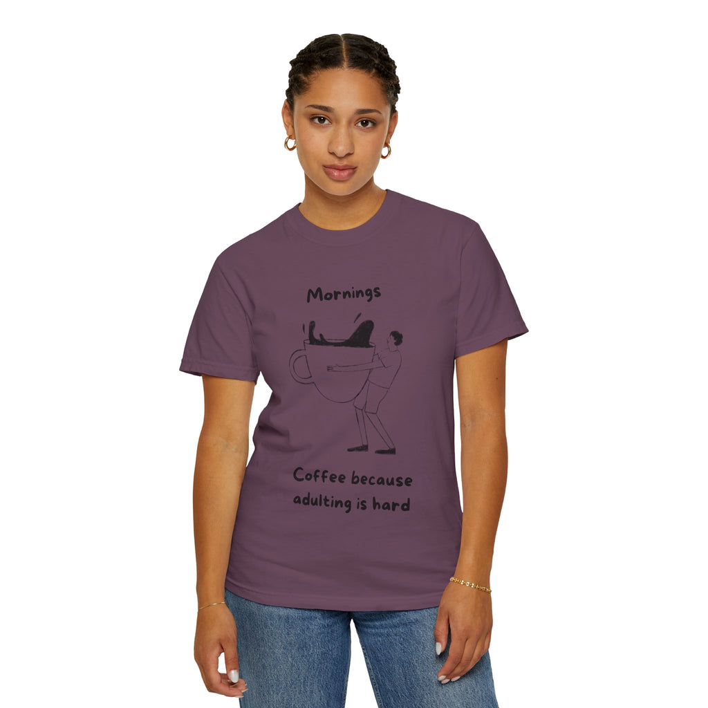 Graphic Tee — “Mornings: Coffee / Evenings: Wine Because Adulting Is Hard”