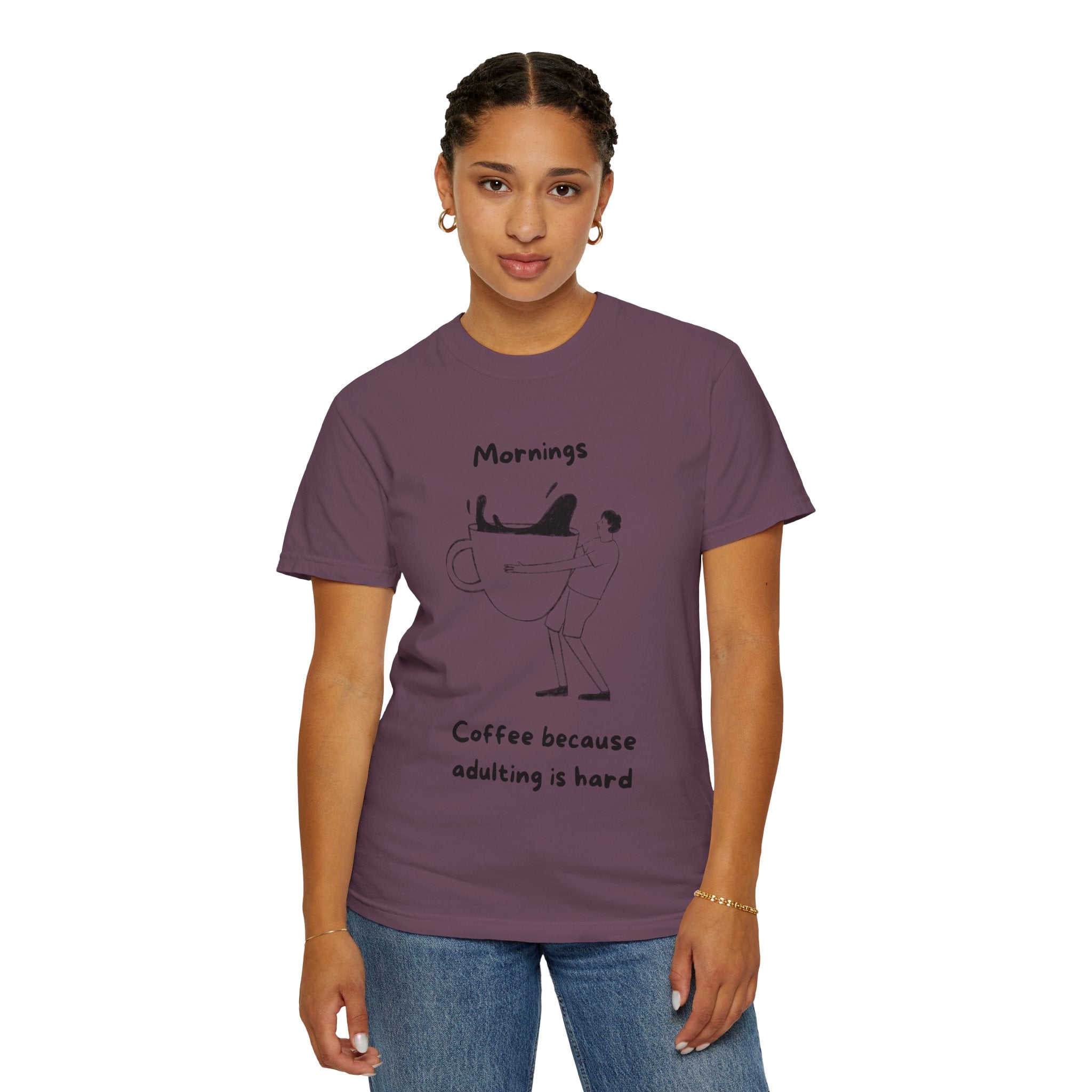 Graphic Tee — “Mornings: Coffee / Evenings: Wine Because Adulting Is Hard”
