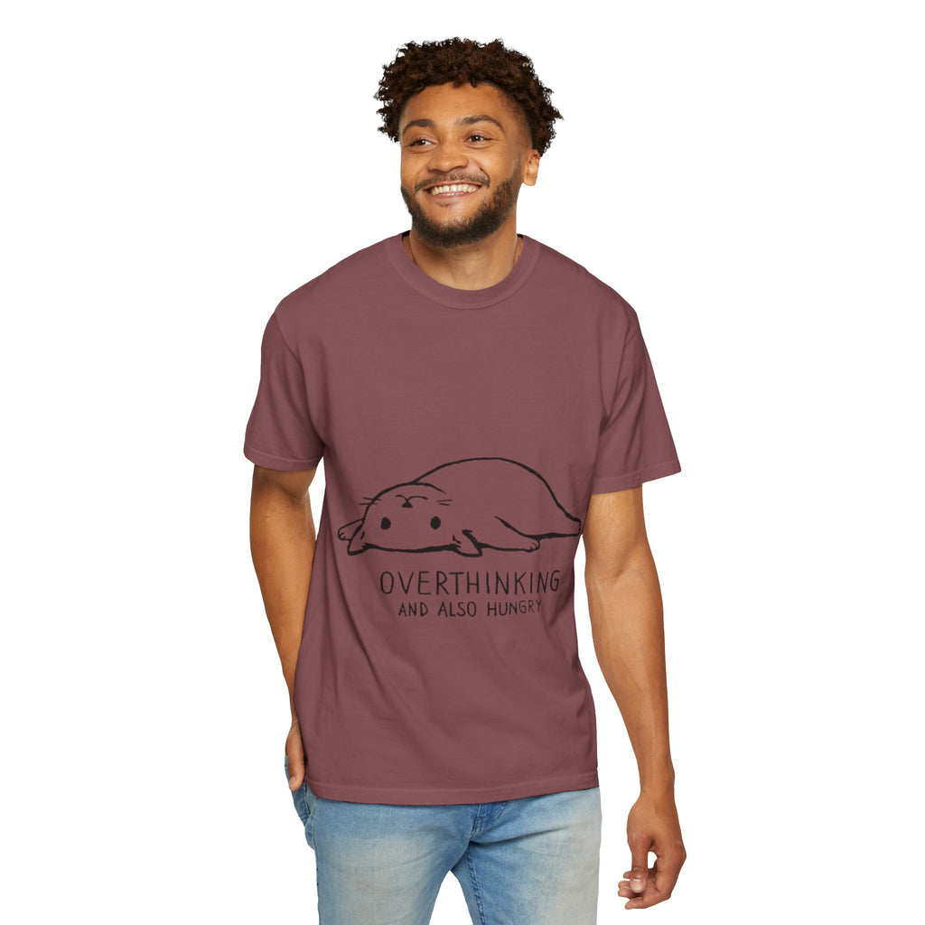 Overthinking and Also Hungry T-Shirt — Cute Lazy Cat Graphic Tee
