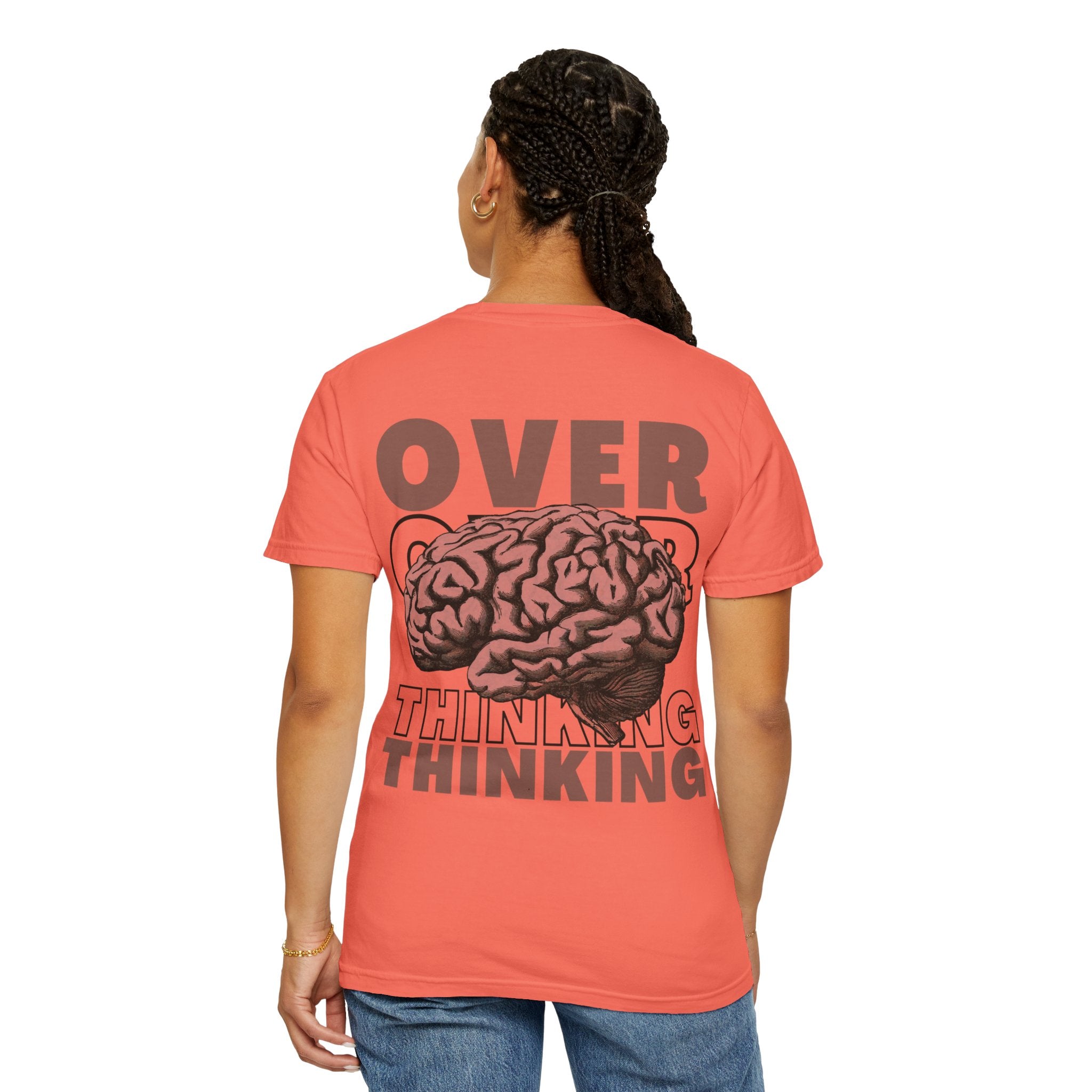 Overthinking Brain Graphic T-Shirt — "Overthinking" Back Print