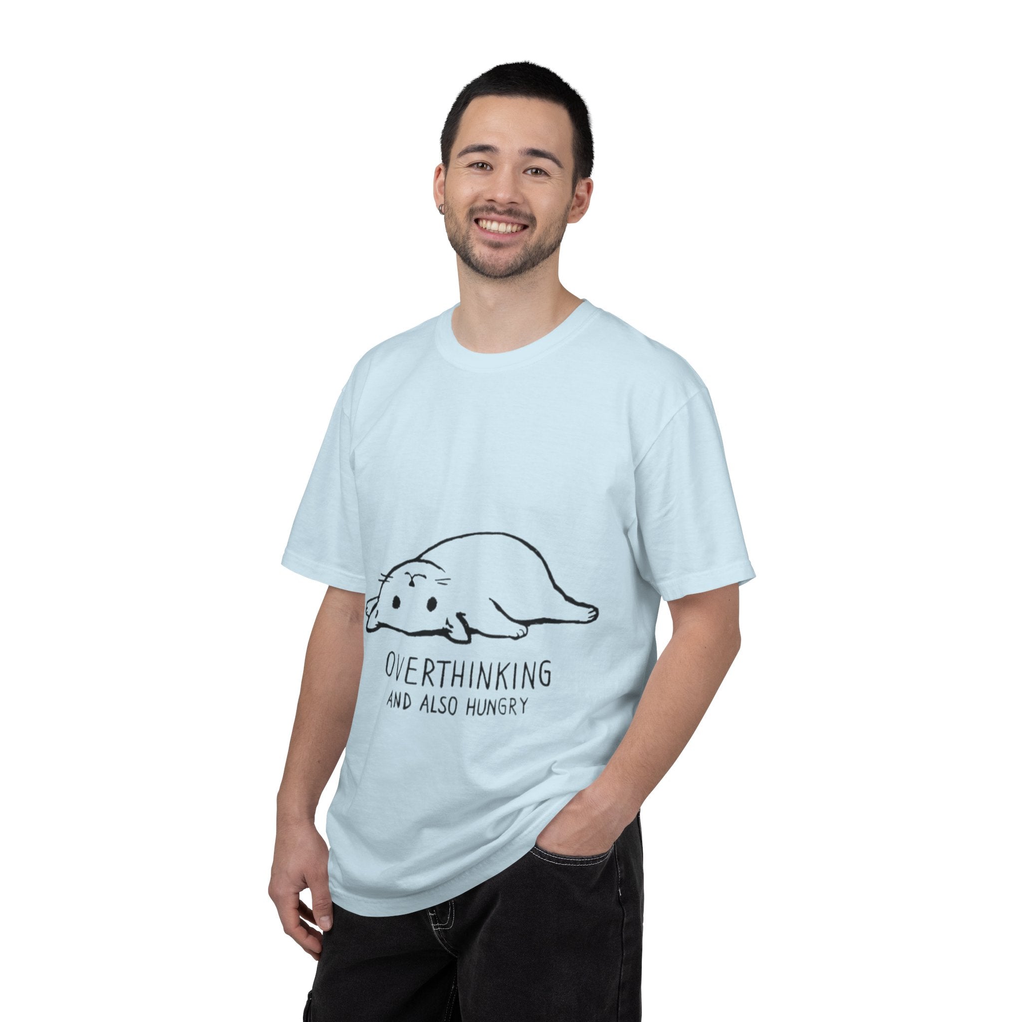 Overthinking and Also Hungry T-Shirt — Cute Lazy Cat Graphic Tee