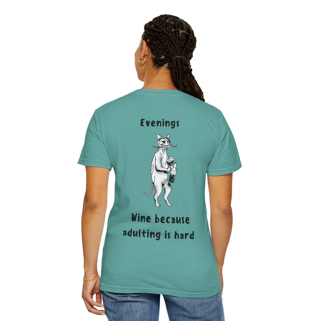 Graphic Tee — “Mornings: Coffee / Evenings: Wine Because Adulting Is Hard”
