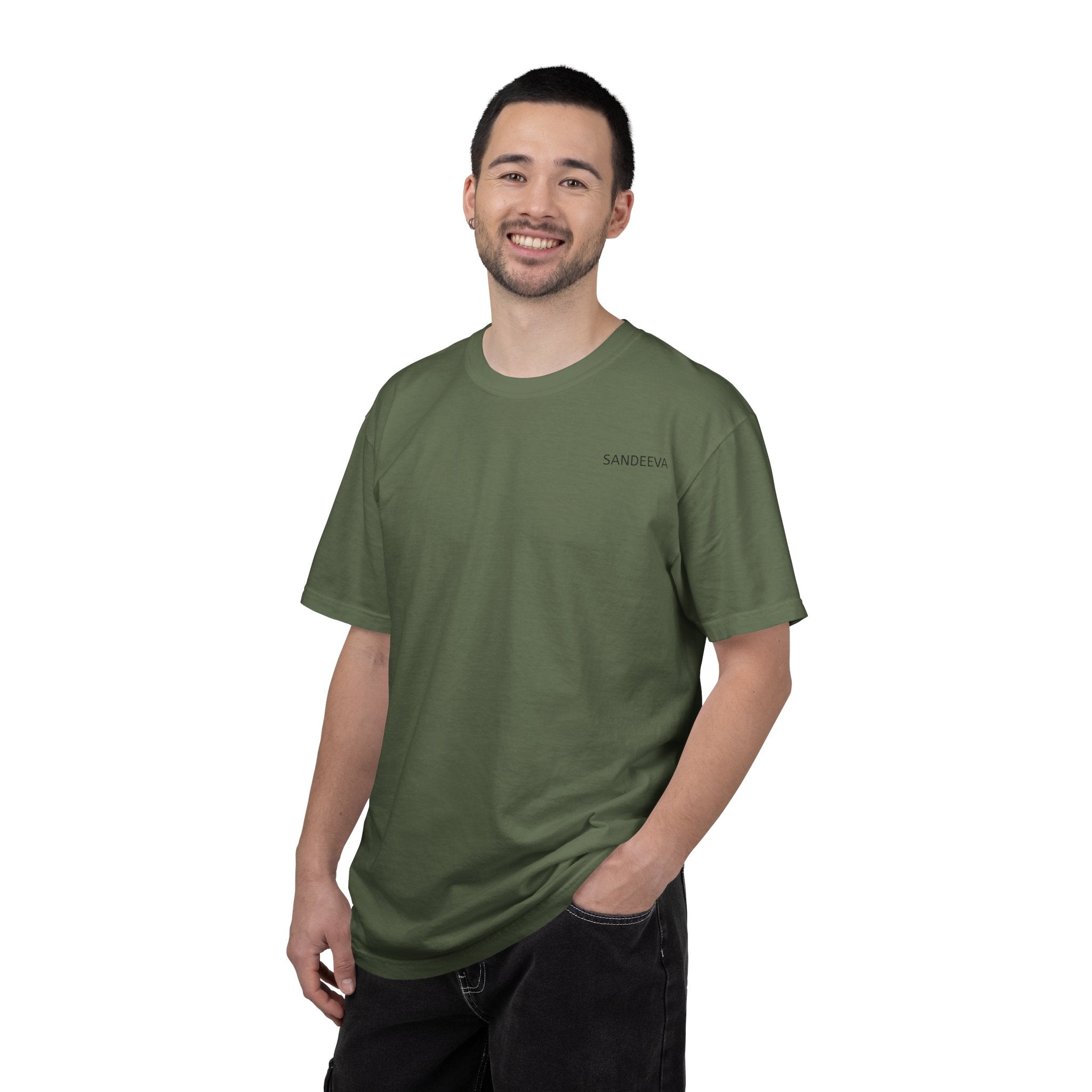 Minimal 'SANDEEVA' Solid T-Shirt — Garment-Dyed Cotton Tee